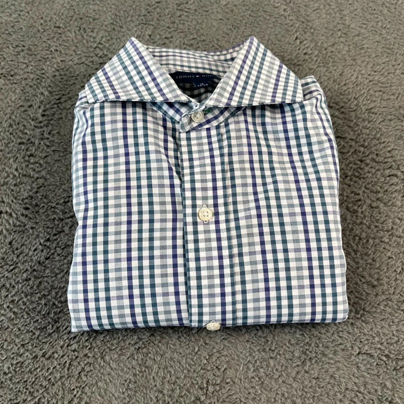 Tommy Hilfiger Tommy Hilfiger Checkered L Shirt 100% Cotton White Blue Turq Size US L / EU 52-54 / 3 - 8 Thumbnail