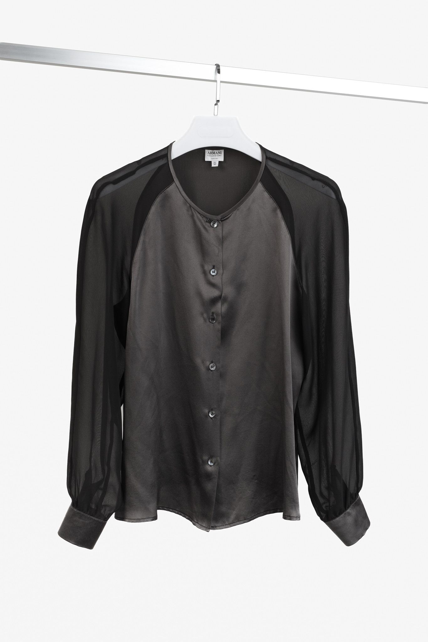 Armani Collezioni Armani Collezioni Raglan Sleeve Grey Silk Blouse Size L / US 10 / IT 46 - 1 Thumbnail