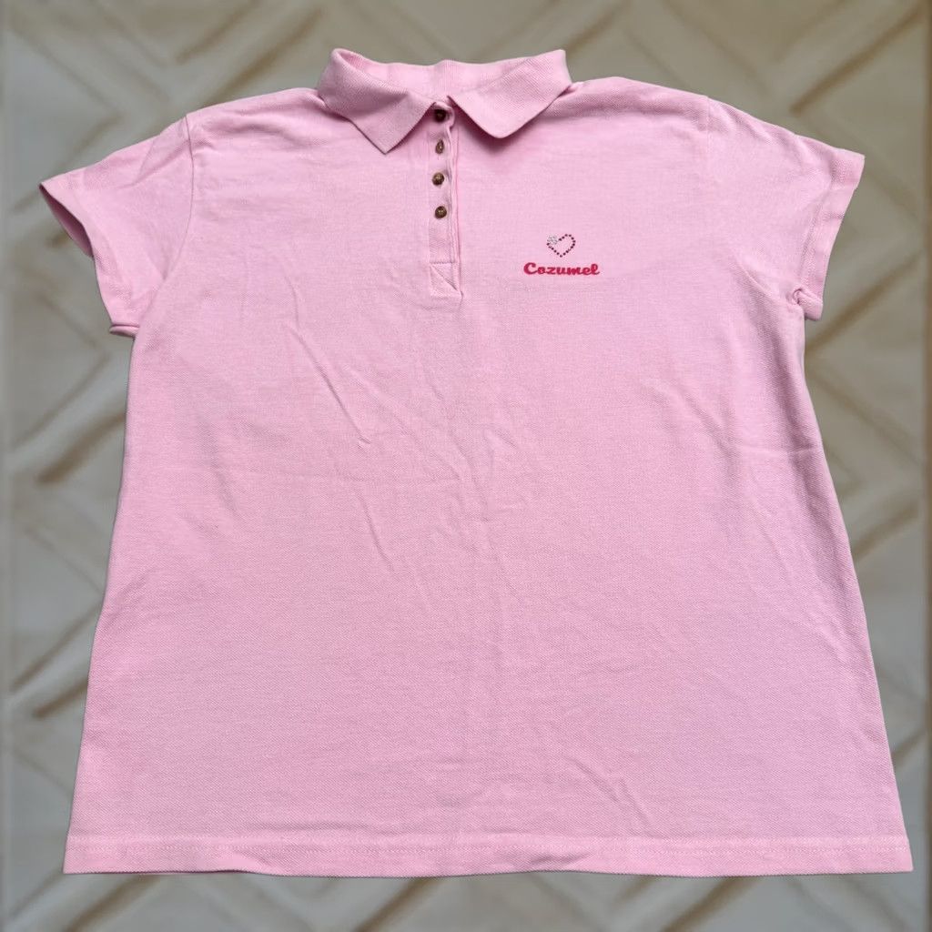 Vintage Ultramar Mexico Souvenir Polo Shirt JR Pink Rhinestone Heart Bling - Classic Womens Clothing Size XL / US 12-14 / IT 48-50 - 1 Thumbnail