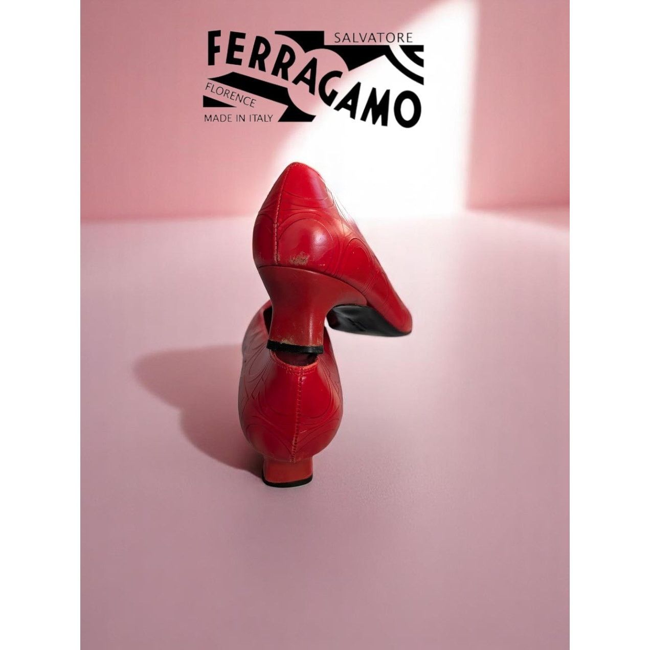 Salvatore Ferragamo Salvatore Ferragamo Red Leather Embossed Heels Size 7W EUC Size US 7 / IT 37 - 4 Thumbnail