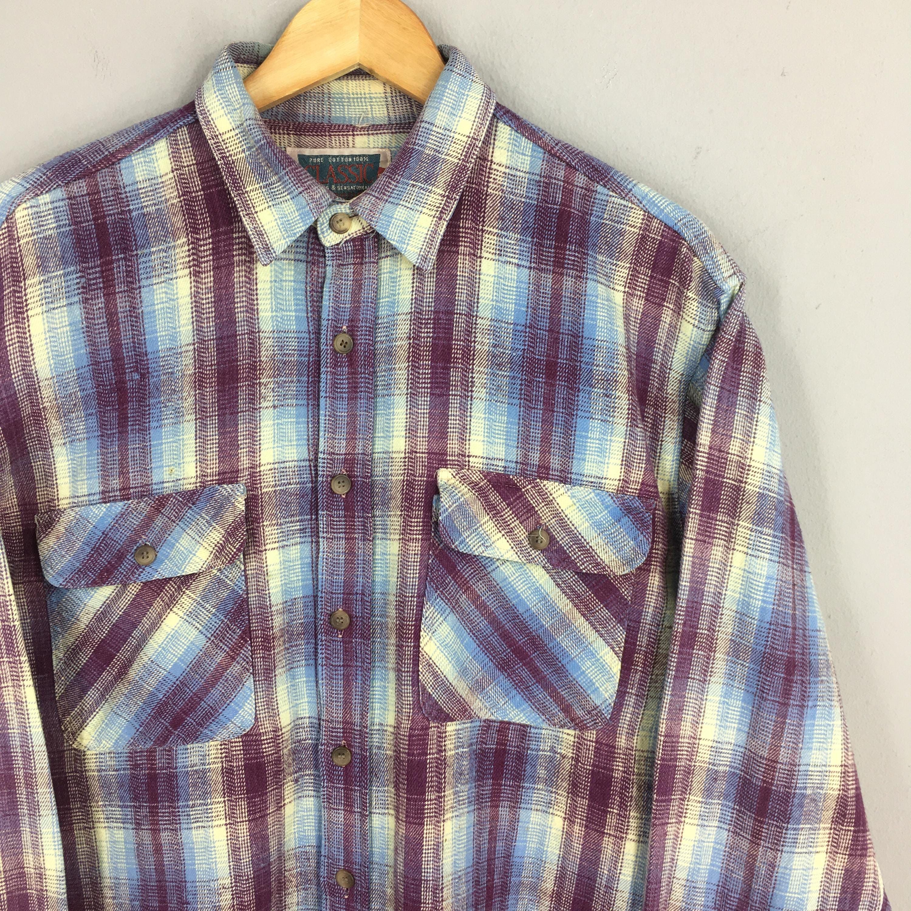 Flannel × Vintage 80s Plaid Shadow Tartan Checkered Flannel Shirt Medium Size US M / EU 48-50 / 2 - 2 Thumbnail