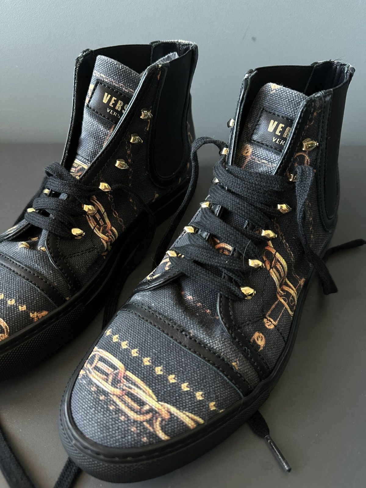 Versus Versace Versace Versus Barocco Washed Black Hi-Top Sneakers Size 41 Size US 8 / EU 41 - 3 Thumbnail