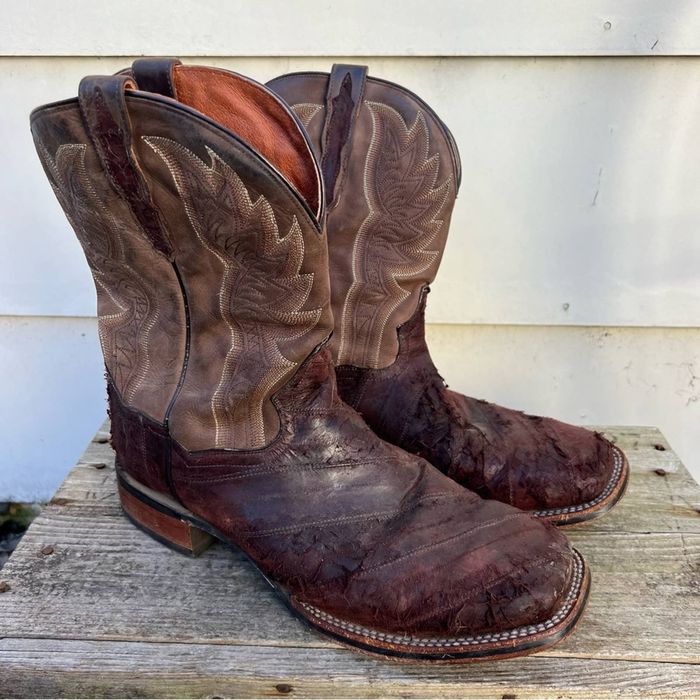Dan Post Western Boot Dan Post Cader Reverse Eel Square Toe Leather Cowboy Boots Grailed