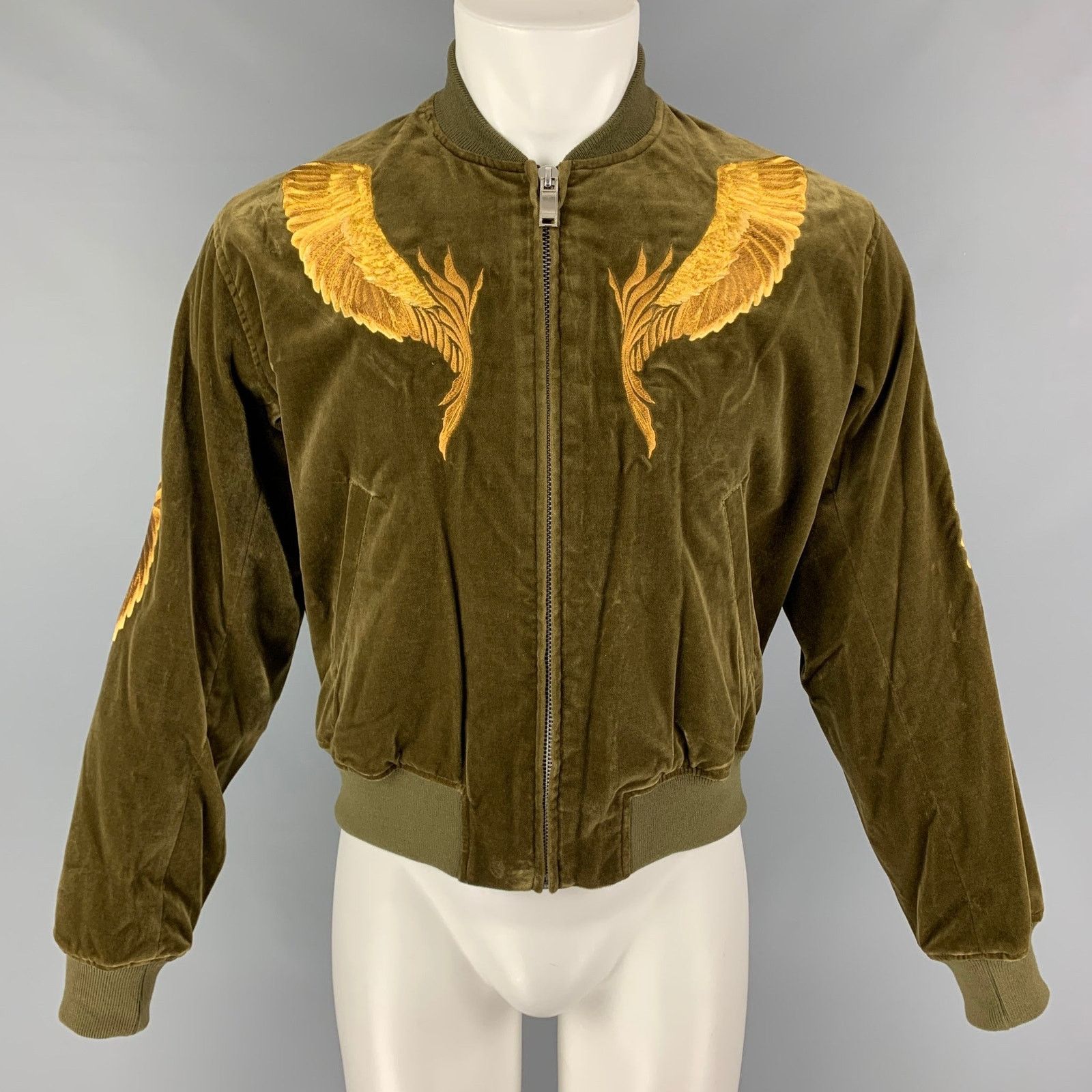 Christian Dada 34 Olive Gold Embroidery Cotton Velvet Jacket Size US M / EU 48-50 / 2 - 1 Thumbnail