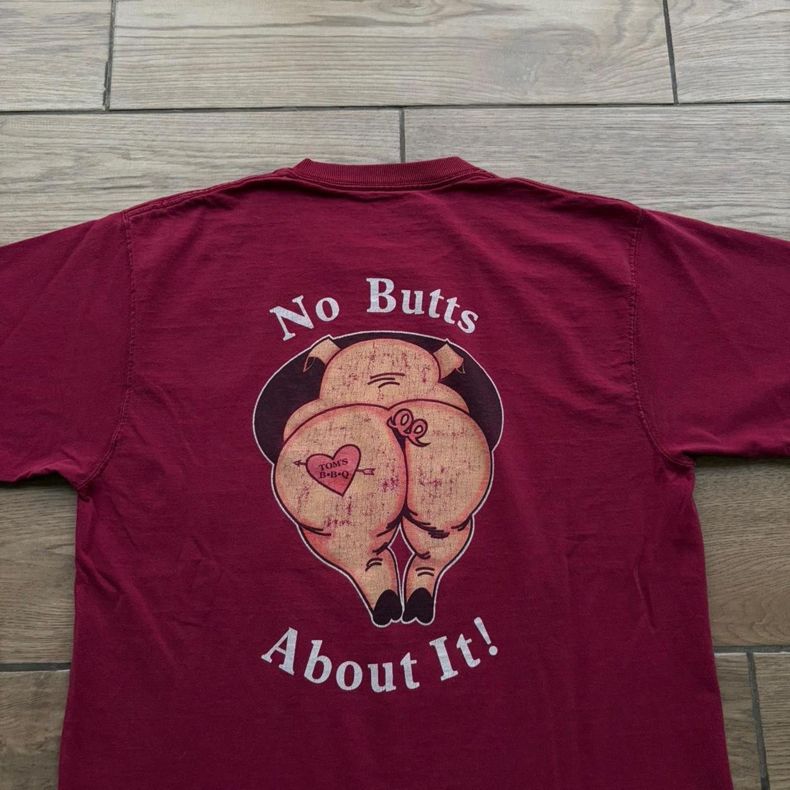 Other Y2K Burgundy Tom’s BBQ Pig Comedy Double Sided T-Shirt Size US M / EU 48-50 / 2 - 4 Thumbnail