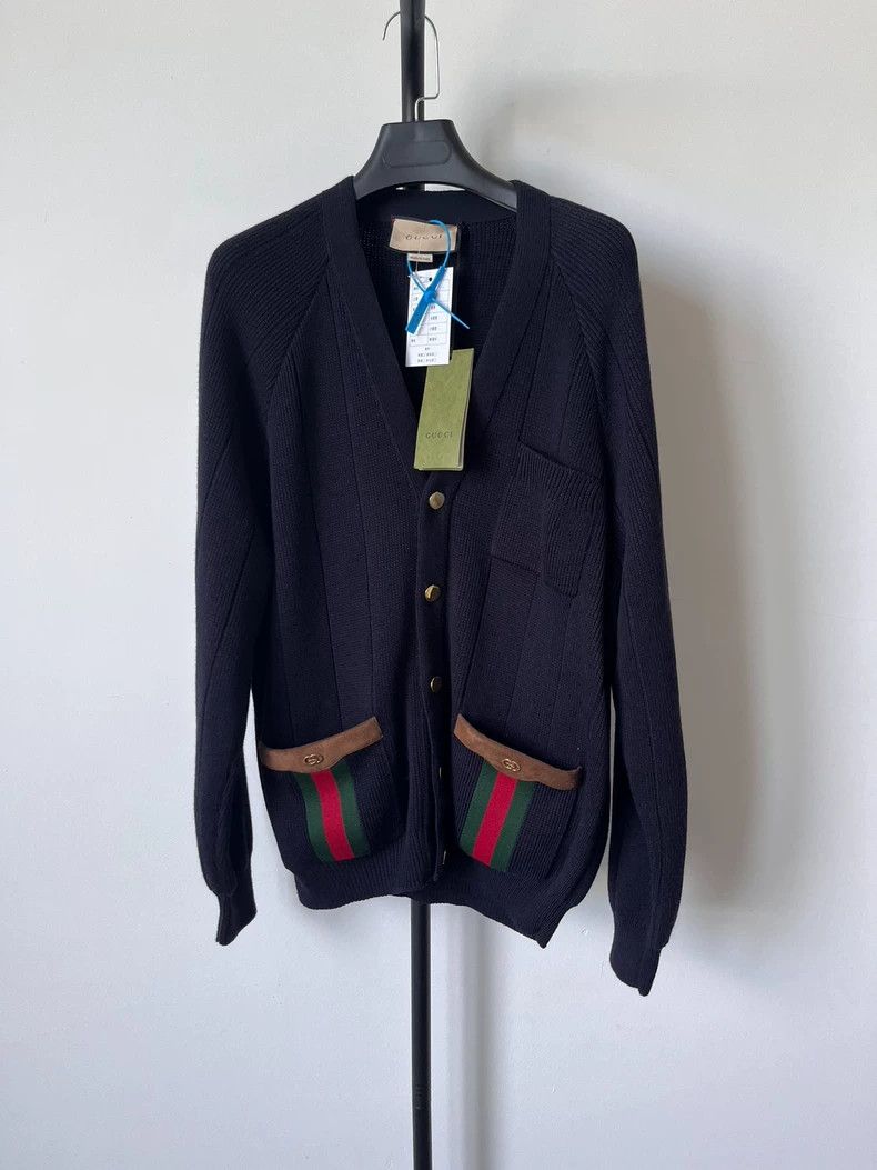 Gucci Wool blend cardigan red and green webbing double G w
