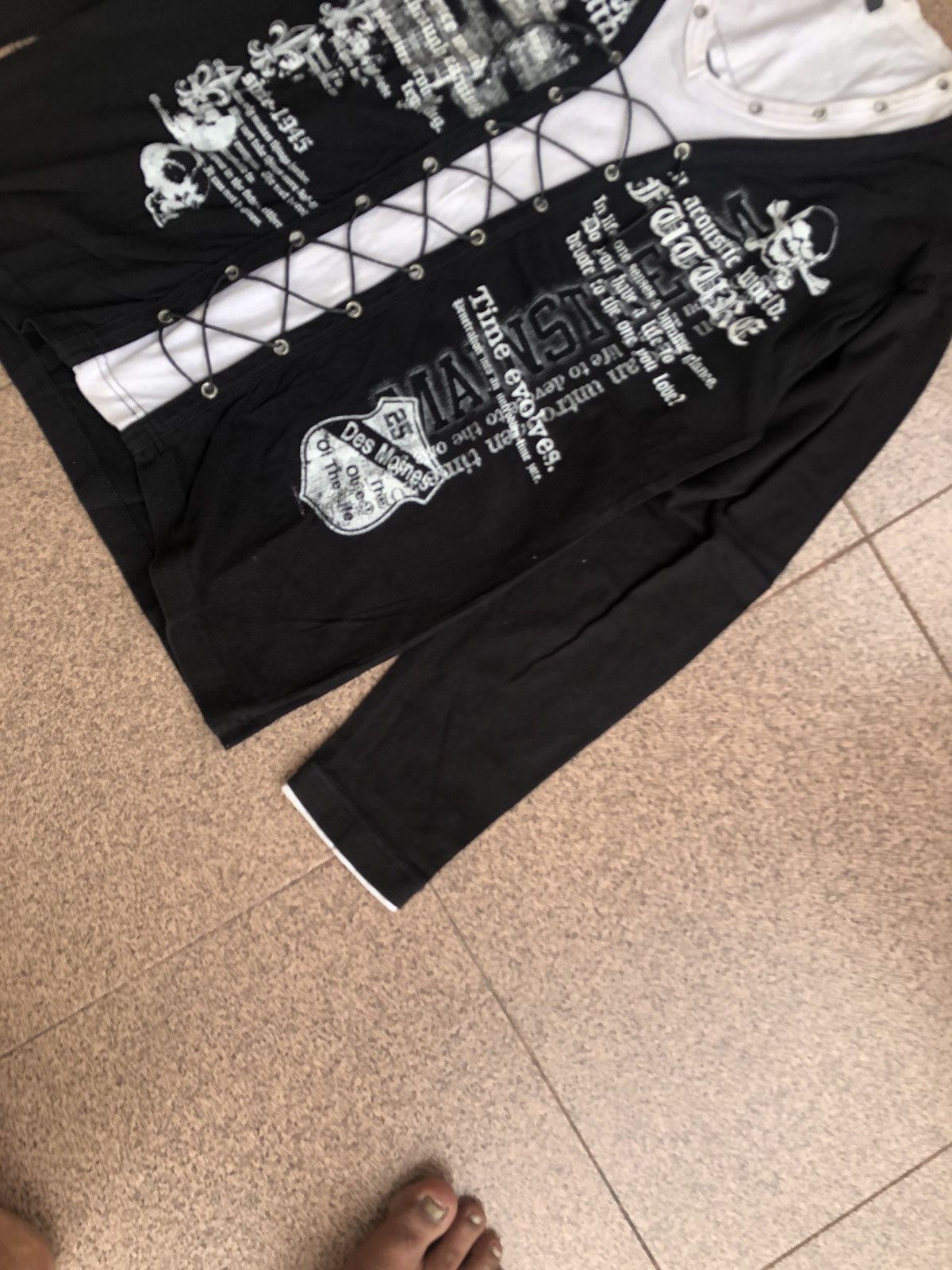 Japanese Brand Beaumont carr lace up poem words double layer longsleeve Size US L / EU 52-54 / 3 - 5 Thumbnail