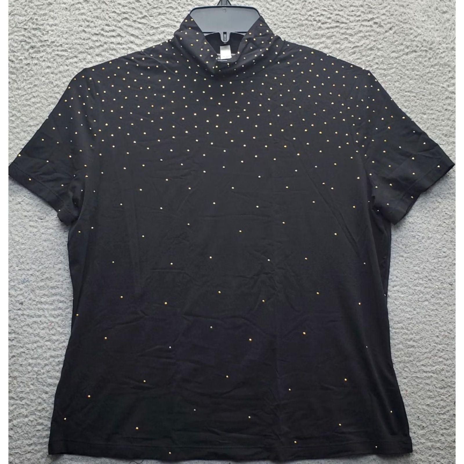 St. John St. John Blouse Womens Size L Beaded Short Sleeve Turtleneck Pullover Black Top Size L / US 10 / IT 46 - 2 Thumbnail