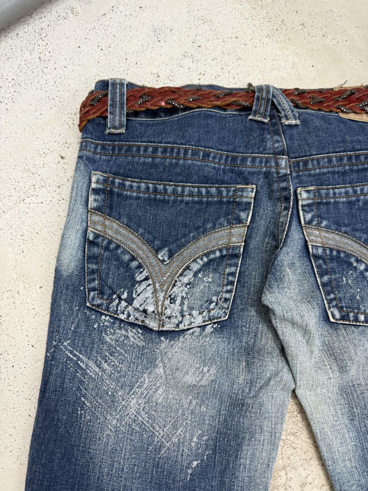 5351 POUR LES HOMMES × Japanese Brand × Le Grande Bleu (L.G.B.) Skybomber Japan Patchwork Painter Low Rise Flared Jeans Size US 30 / EU 46 - 18 Thumbnail