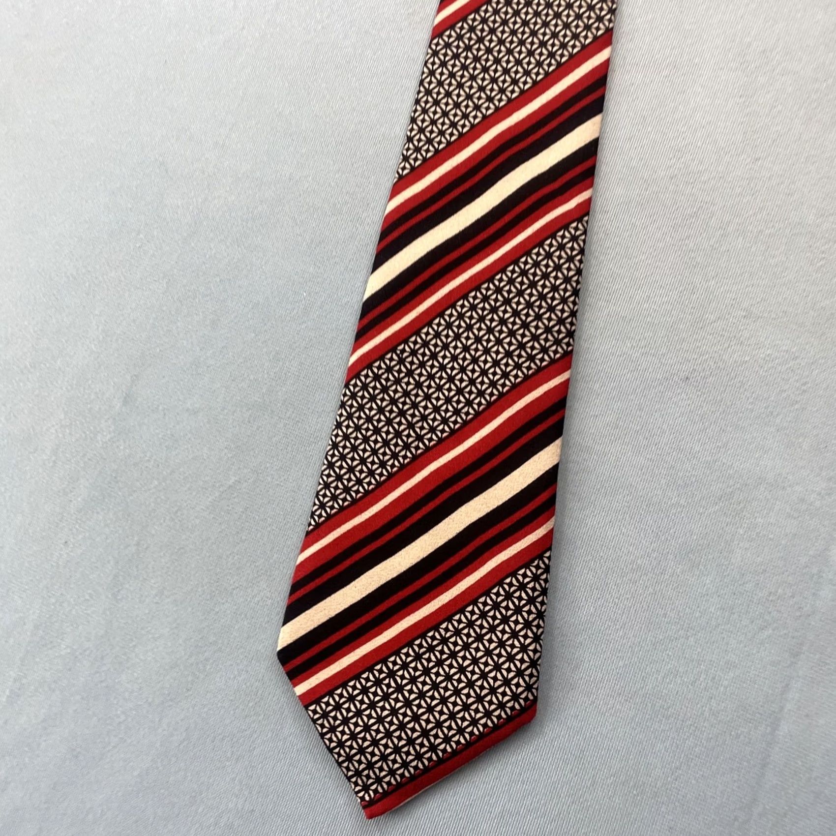 Vintage VINTAGE 60s Poly Silk Neck Tie Repp Deco Check Red White Black Stripe 3.5x52 Size ONE SIZE - 3 Thumbnail