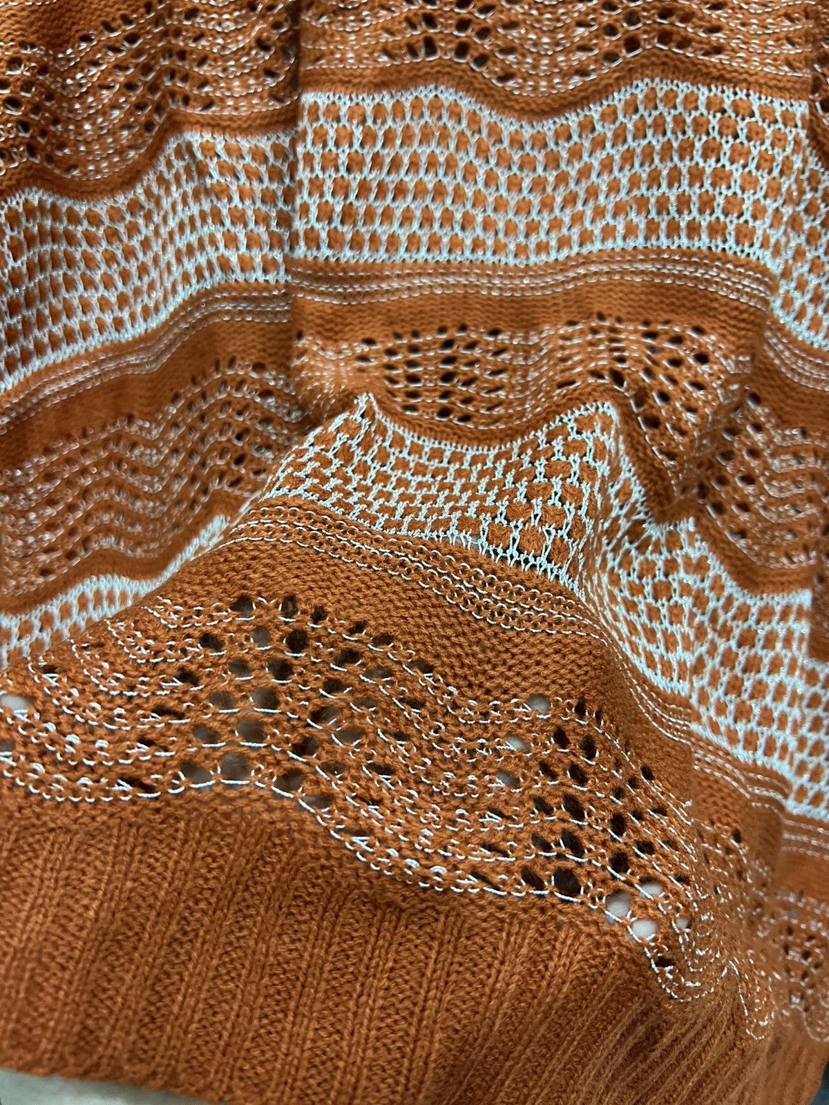 Japanese Brand ROMAREED Orange Crochet Transparent Breathable Knit Sweater Size L / US 10 / IT 46 - 4 Thumbnail