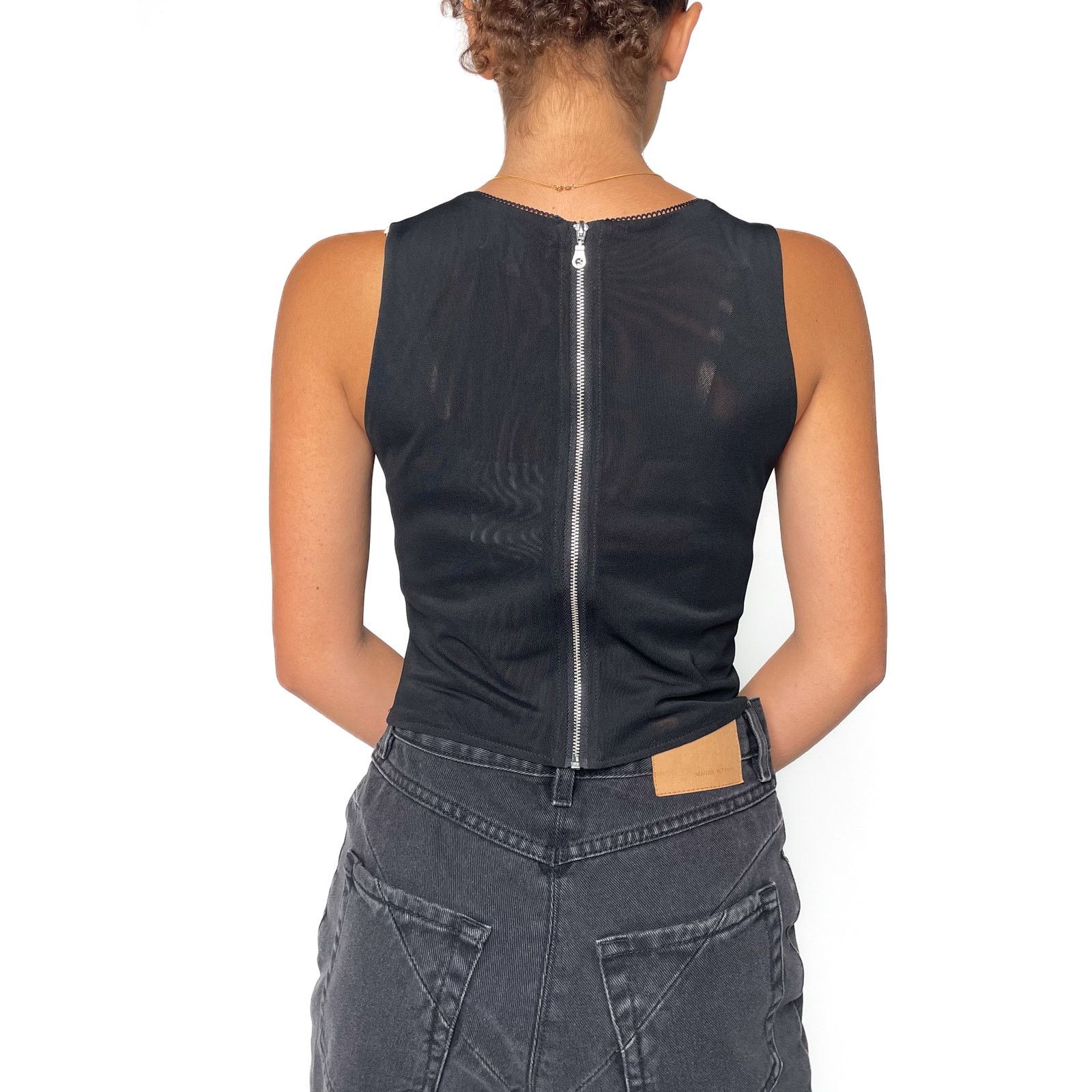 Black Mesh Sleeveless Corset Top