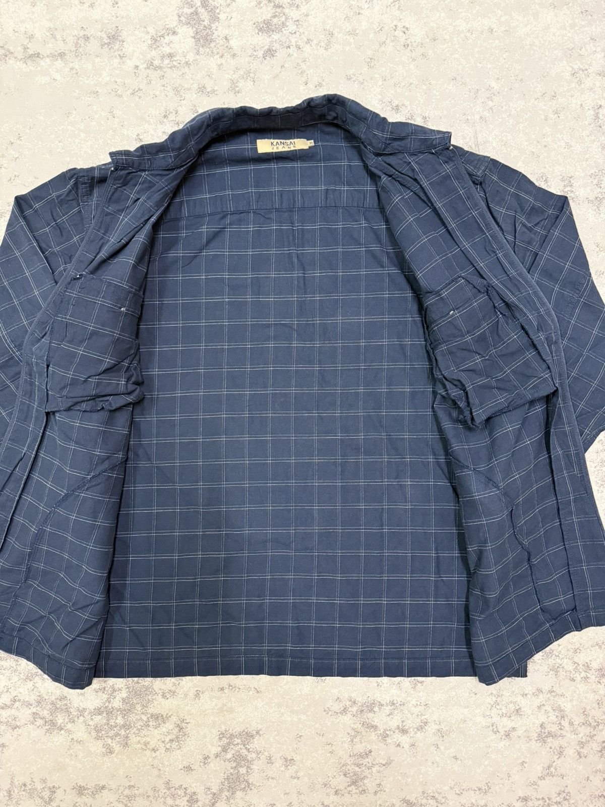 Kansai Yamamoto Kansai Jeans Dark Blue Plaid Zip Up Shirt Size US XXL / EU 58 / 5 - 8 Thumbnail