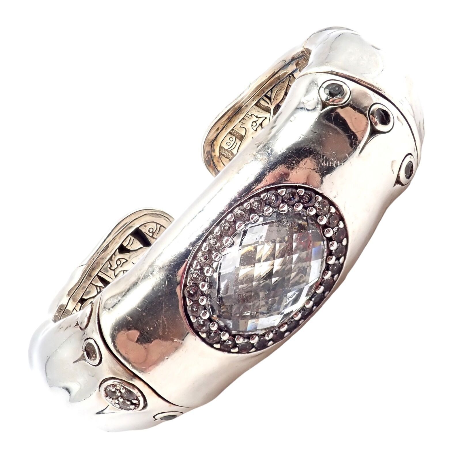 John Hardy Silver White Topaz 30 Bamboo Large Cuff Bracelet