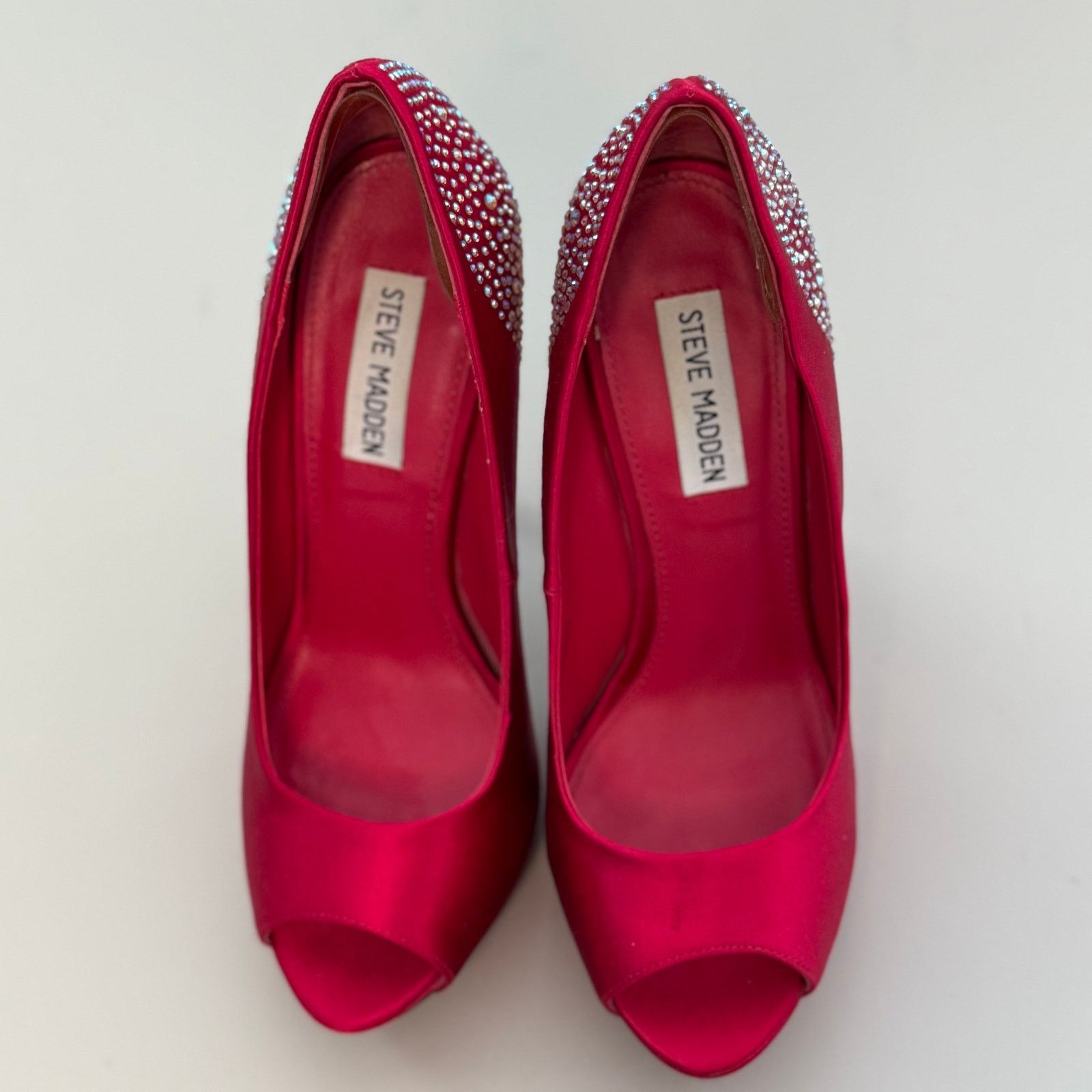 Steve Madden Steve Madden-Raspberry Satin Rhinestone Open-toe Platforms Size US 7.5 / IT 37.5 - 7 Thumbnail
