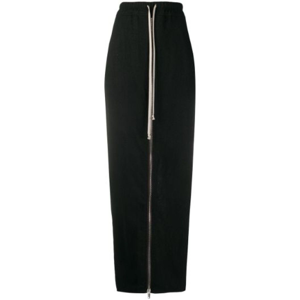 image of Rick Owens Zip Drawstring Asymmetric Hem Maxi Wool Skirt in Black, Women's (Size 30)