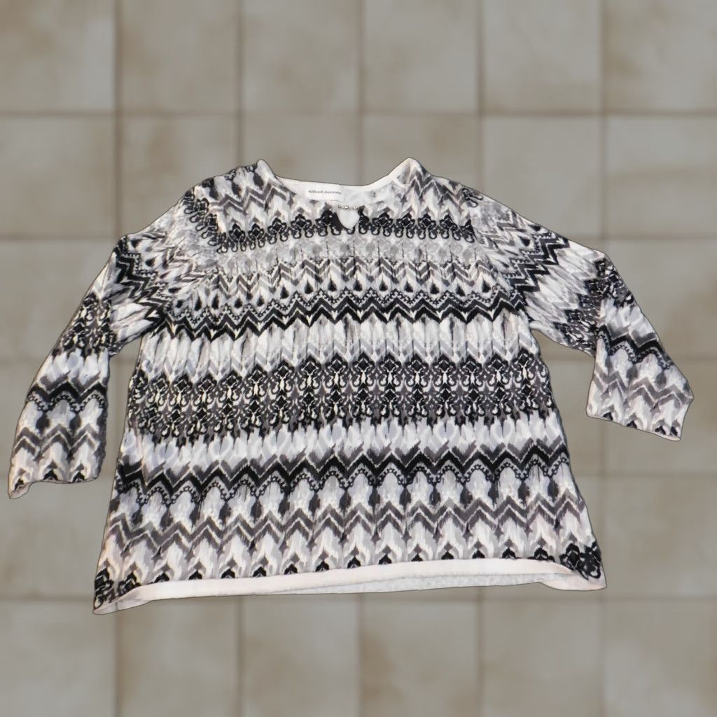 Vintage Alfred Dunner Sweater Shirt Womens Large Gray Striped Knit Crew Neck Pullover Cotton Knit Regular Modern Everyday Casual Size L / US 10 / IT 46 - 1 Thumbnail