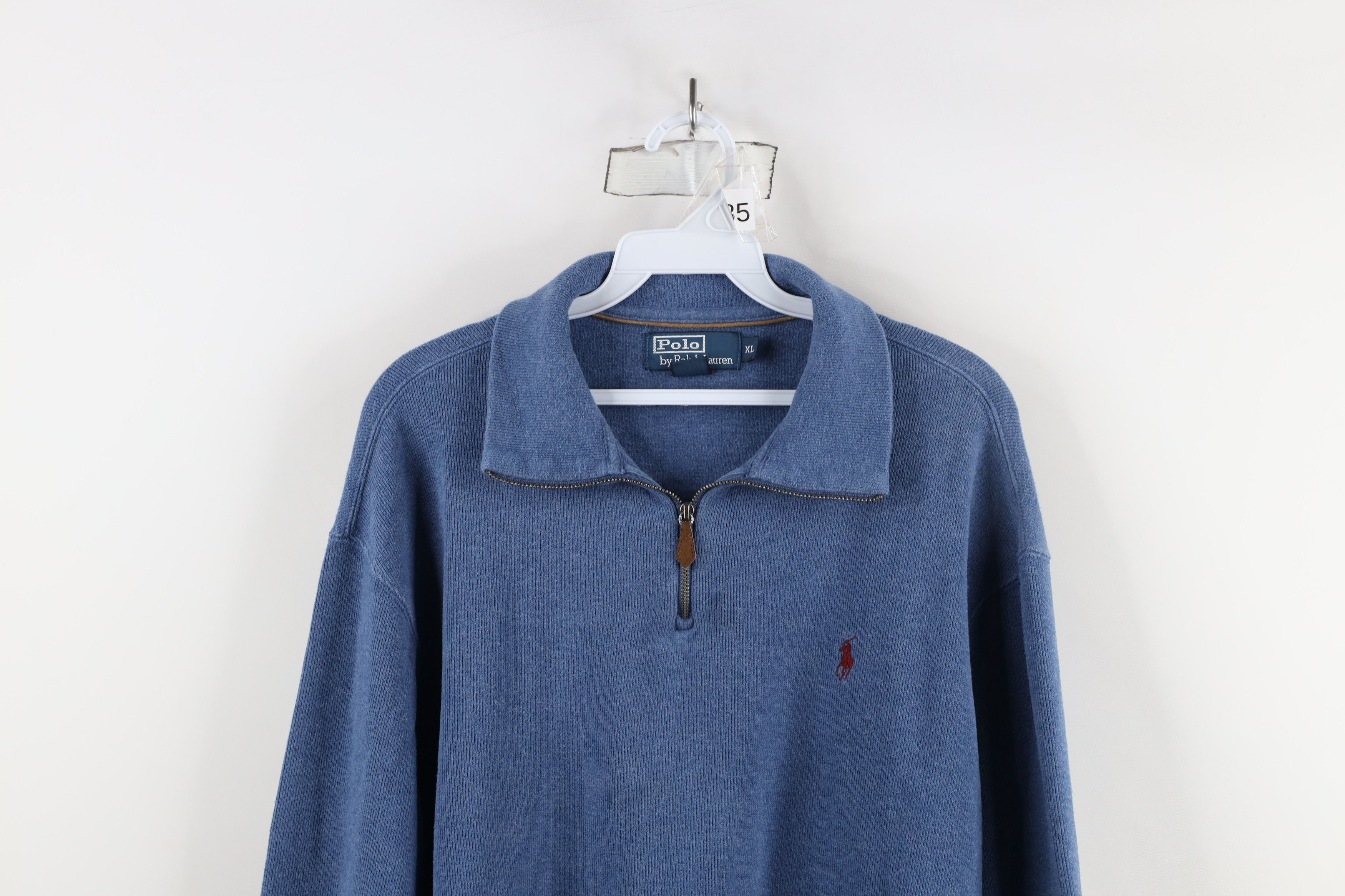 Ralph Lauren × Vintage Vintage 90s Ralph Lauren Ribbed Knit Half Zip Sweater Blue Size US XL / EU 56 / 4 - 2 Thumbnail