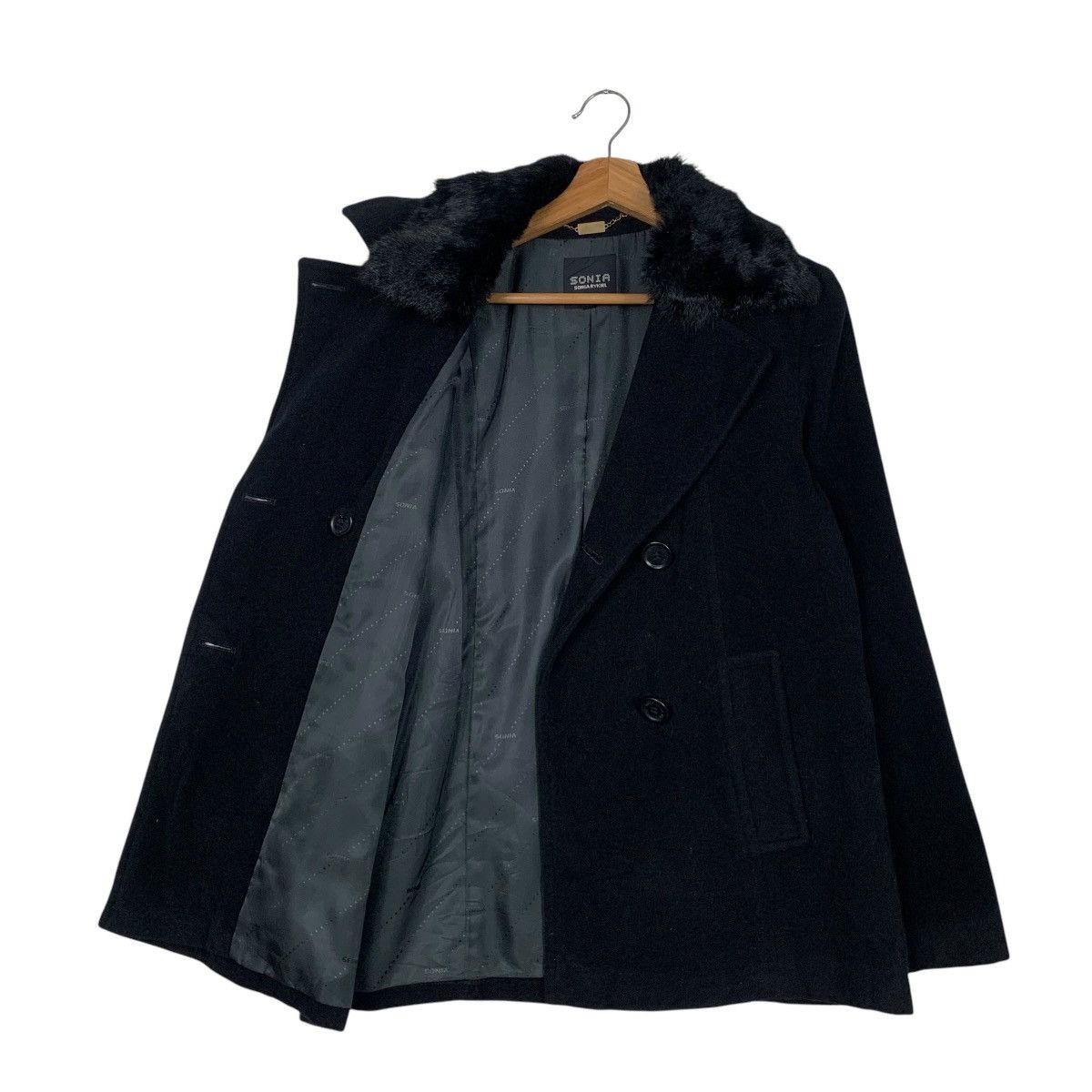 Sonia Rykiel SONIA RYKIEL Double Breast Wool Coat Fur Neck #1839-C80 Size S / US 4 / IT 40 - 9 Thumbnail