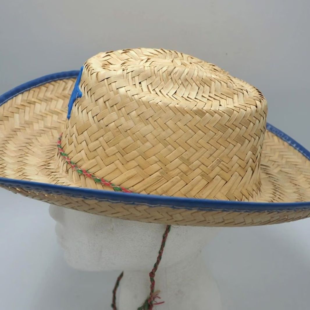 Vintage Cowboy Hat Straw Plastic Sheriffs Badge Beige One Size made in Mexico Unisex Adults Size ONE SIZE - 2 Thumbnail