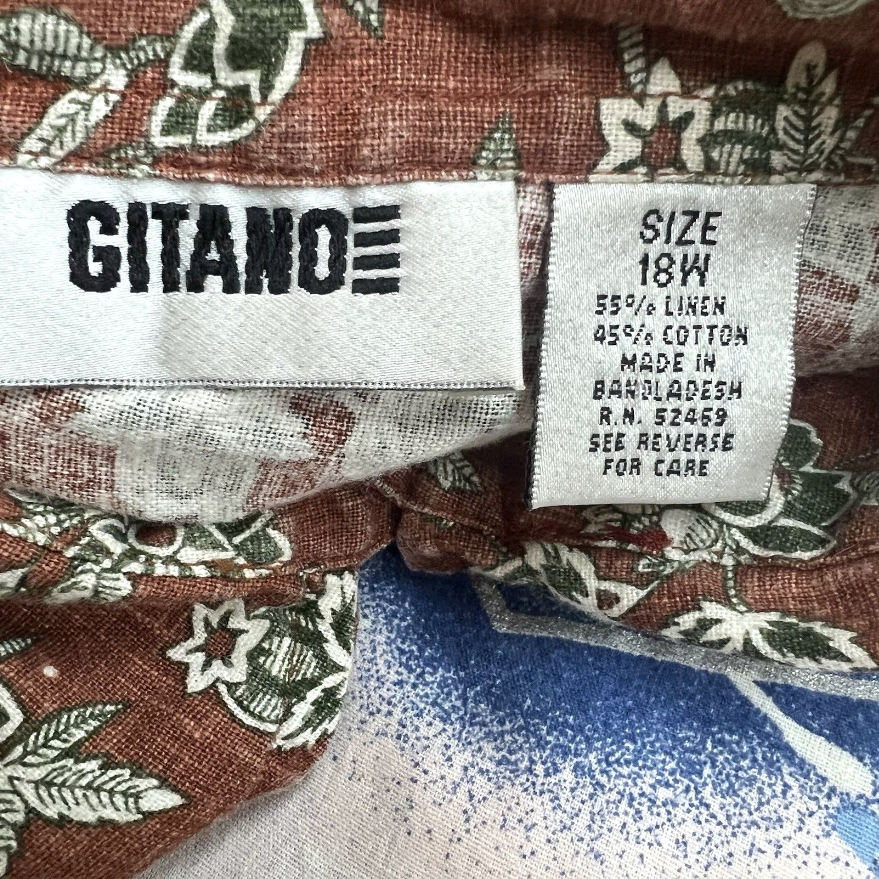 Vintage Gitano Button-Up Shirt Women’s 18W Brown Floral Short Sleeve Size XXL / US 16-18 / IT 52-54 - 7 Thumbnail