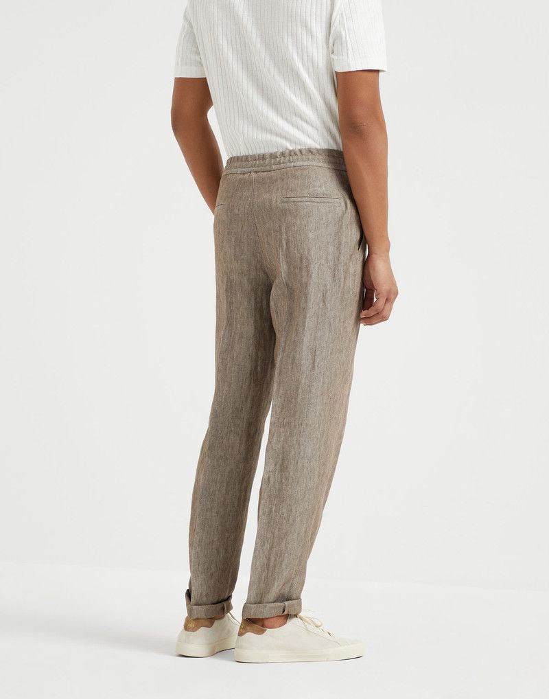 Brunello Cucinelli o1la1rc1a0326 Délavé Linen Chevron Leisure Fit Trousers Size US 34 / EU 50 - 2 Thumbnail