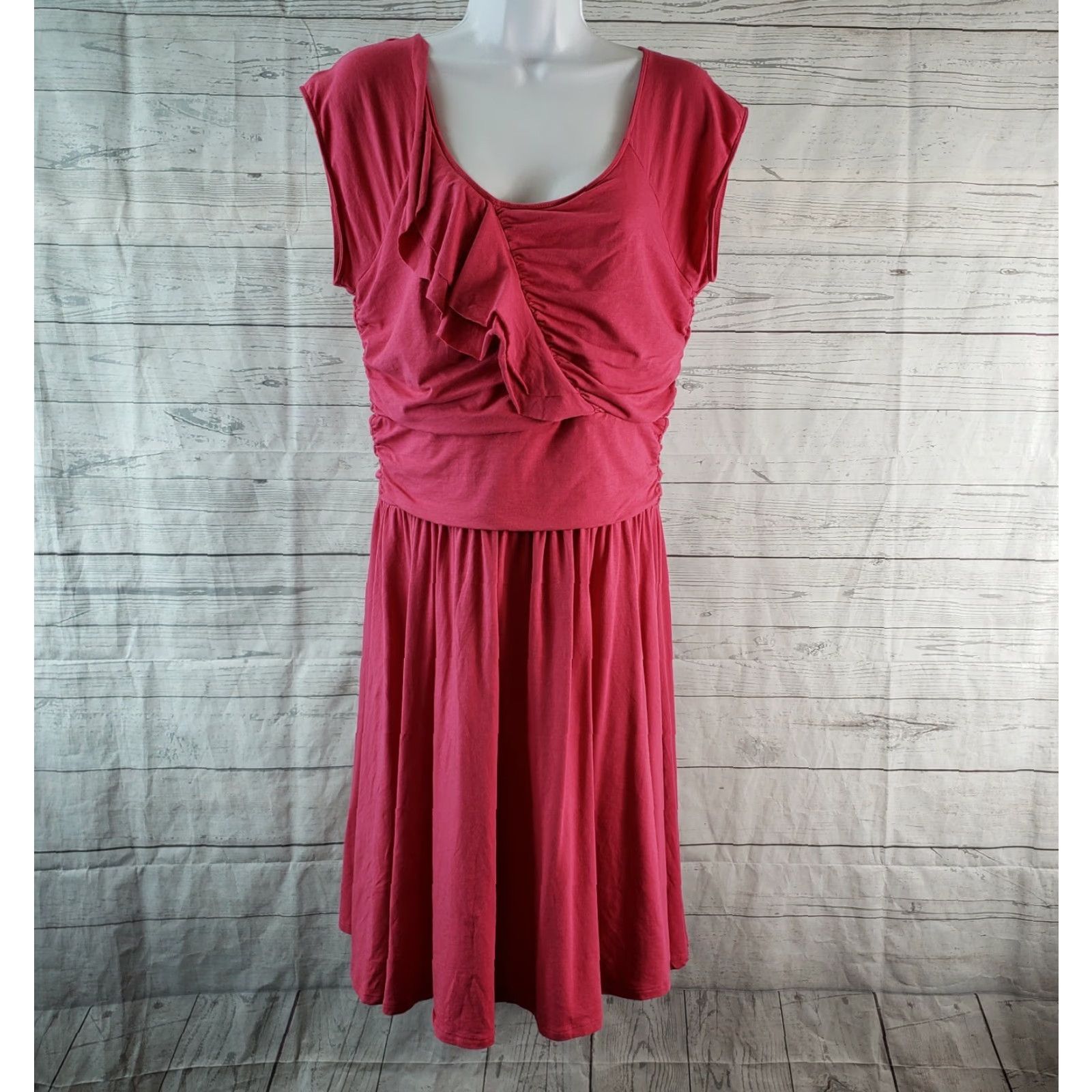 Vintage Garnet Hill Womens Piazza Jersey Knit Dress Sz Medium Pink Ruffle Ruched Size M / US 6-8 / IT 42-44 - 2 Thumbnail