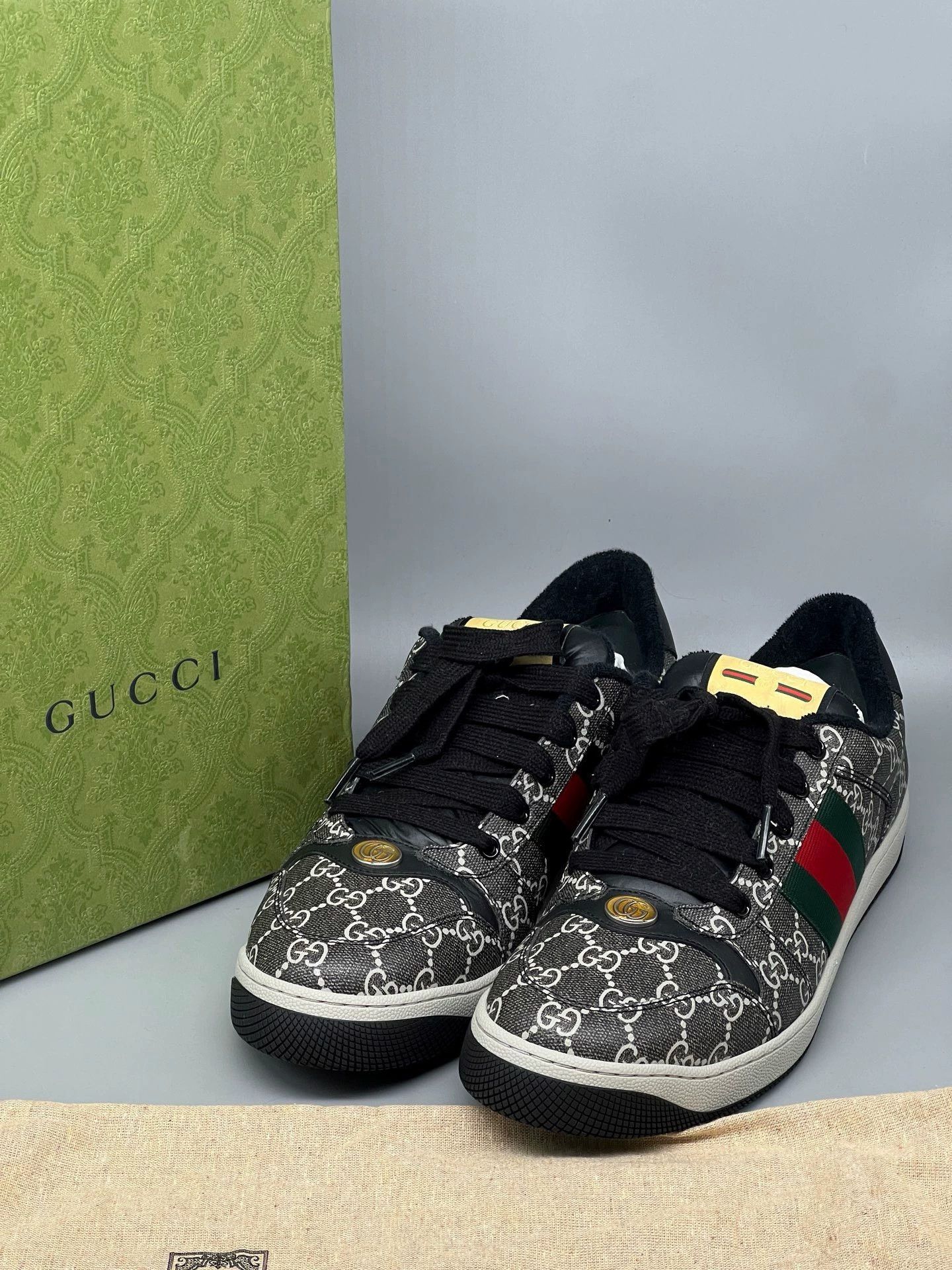 Gucci gucci mens black gray screener casual shoes Size US 8.5 / EU 41-42 - 1 Thumbnail