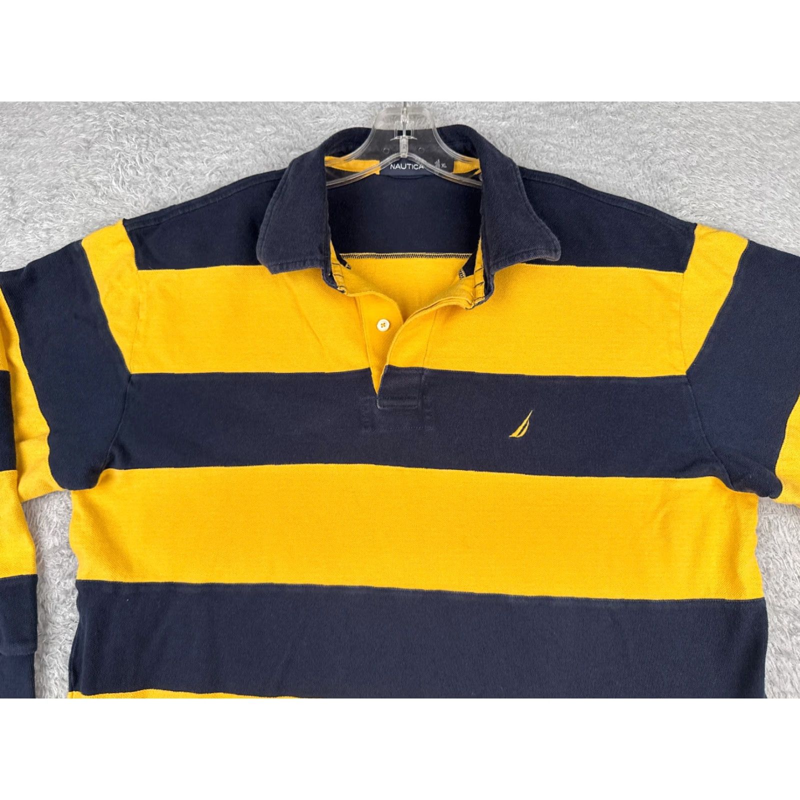 Nautica Nautica Polo Shirt Men XL Yellow Blue Stripe 100% Cotton Long Sleeve Slim Fit Shirt Sports Casual Outdoor Size US XL / EU 56 / 4 - 4 Thumbnail