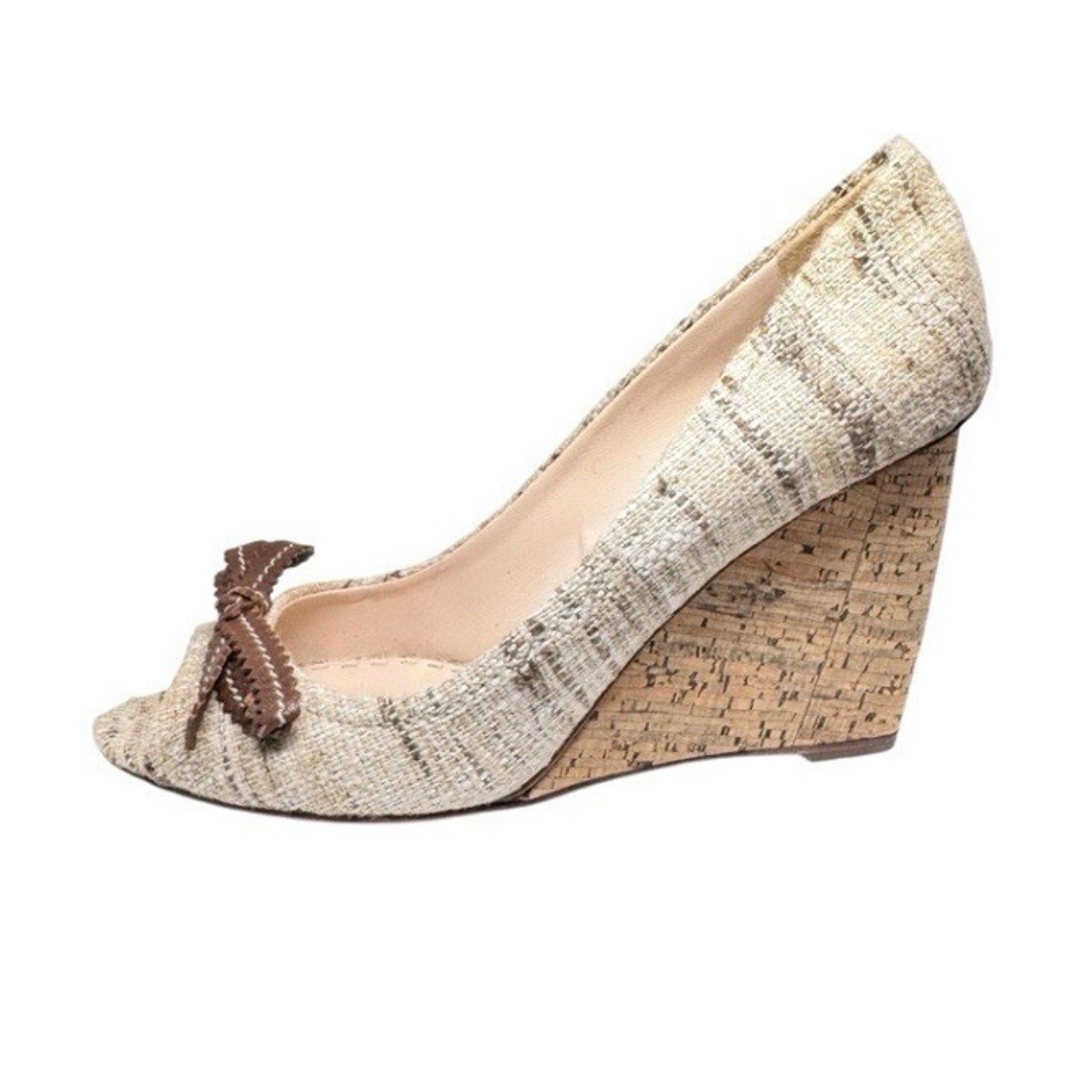 Prada PRADA TWEED BEIGE BROWN CORK WEDGE PEEP TOE SHOES 39 Size US 9 / IT 39 - 2 Thumbnail