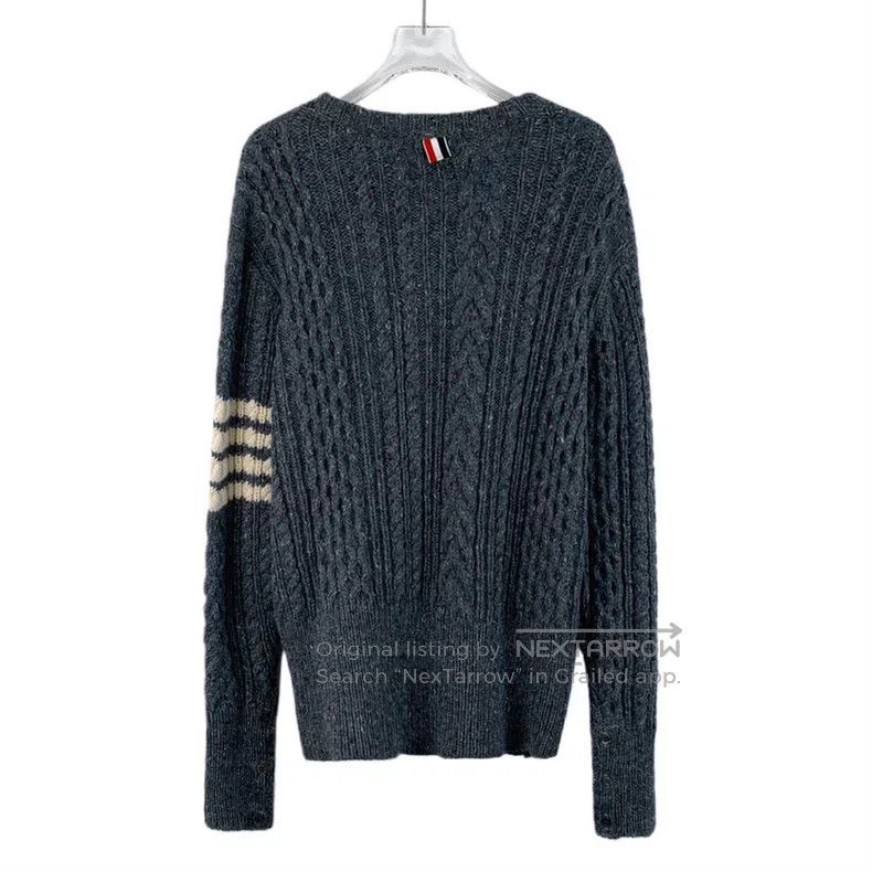 Thom Browne Thom Browne Blue-gray classic four-striped wool sweater wi Size US XXL / EU 58 / 5 - 2 Thumbnail