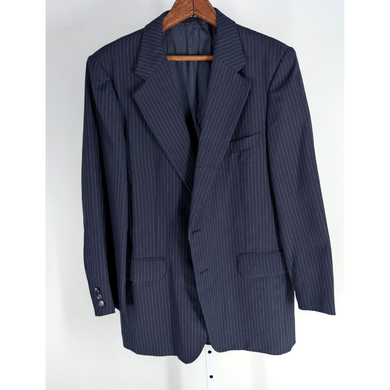 Yves Saint Laurent VINTAGE Saint Laurent Pinstripe Blazer France Navy Wool 80s Mens Jacket Regular Size 40 Size 40R - 3 Thumbnail