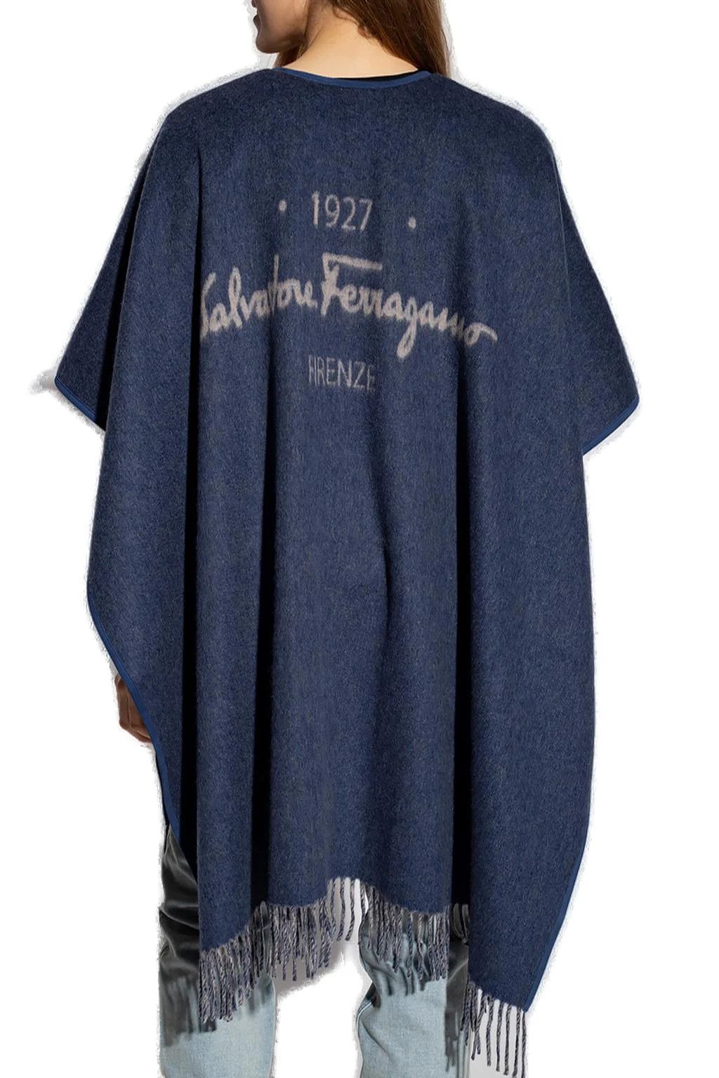 Salvatore Ferragamo o1s1rm1224 Size: OS / Cape in Navy Blue & Taupe Size ONE SIZE - 3 Thumbnail