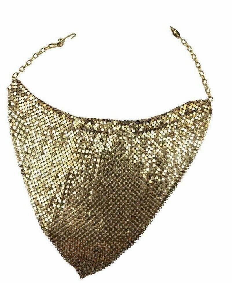 Designer Whiting and Davis Gold Tone Mesh Bib Bandana Necklace Size ONE SIZE - 2 Thumbnail
