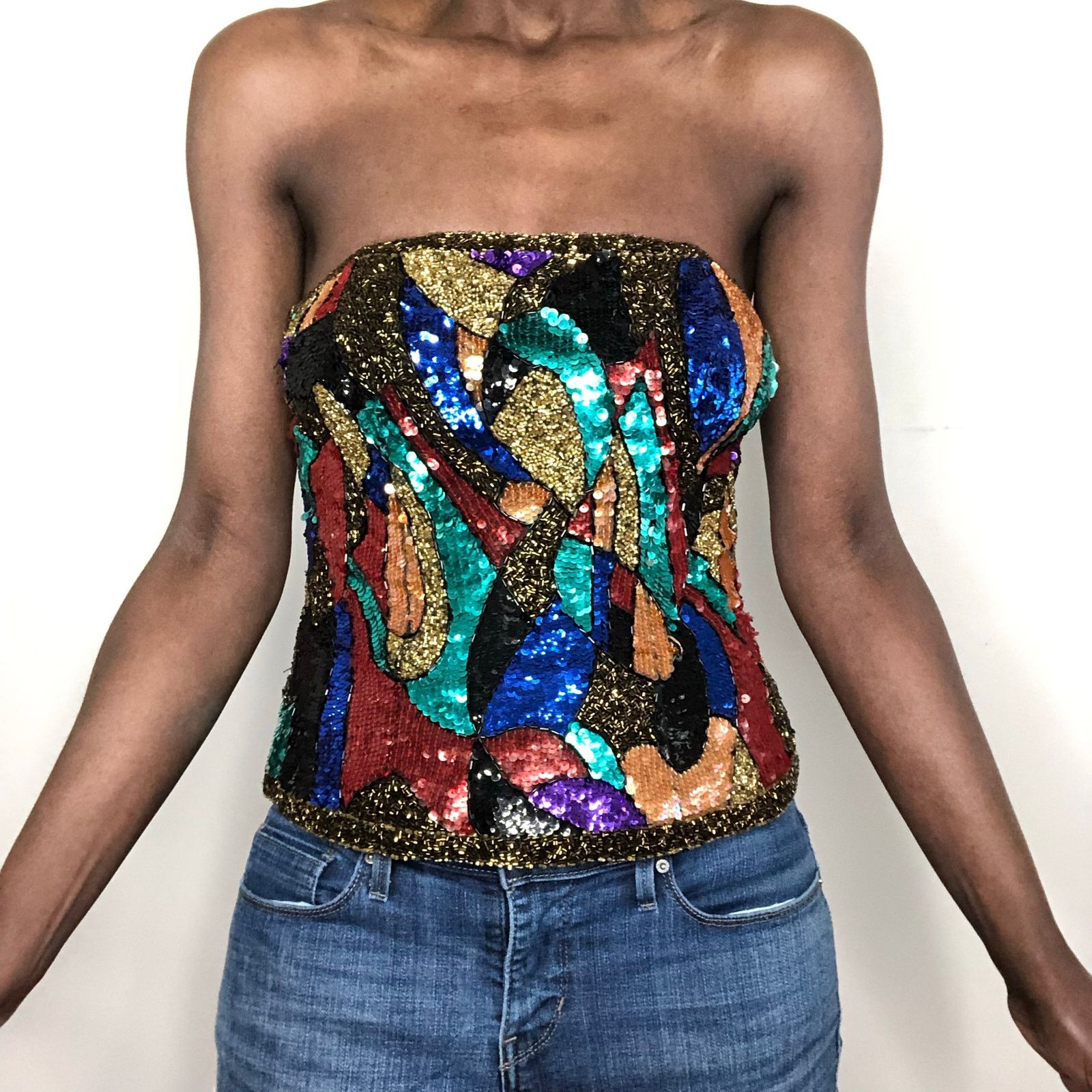 Oleg Cassini VTG Oleg Cassini Black Tie Silk Beaded Sequin Corset Size M / US 6-8 / IT 42-44 - 5 Thumbnail