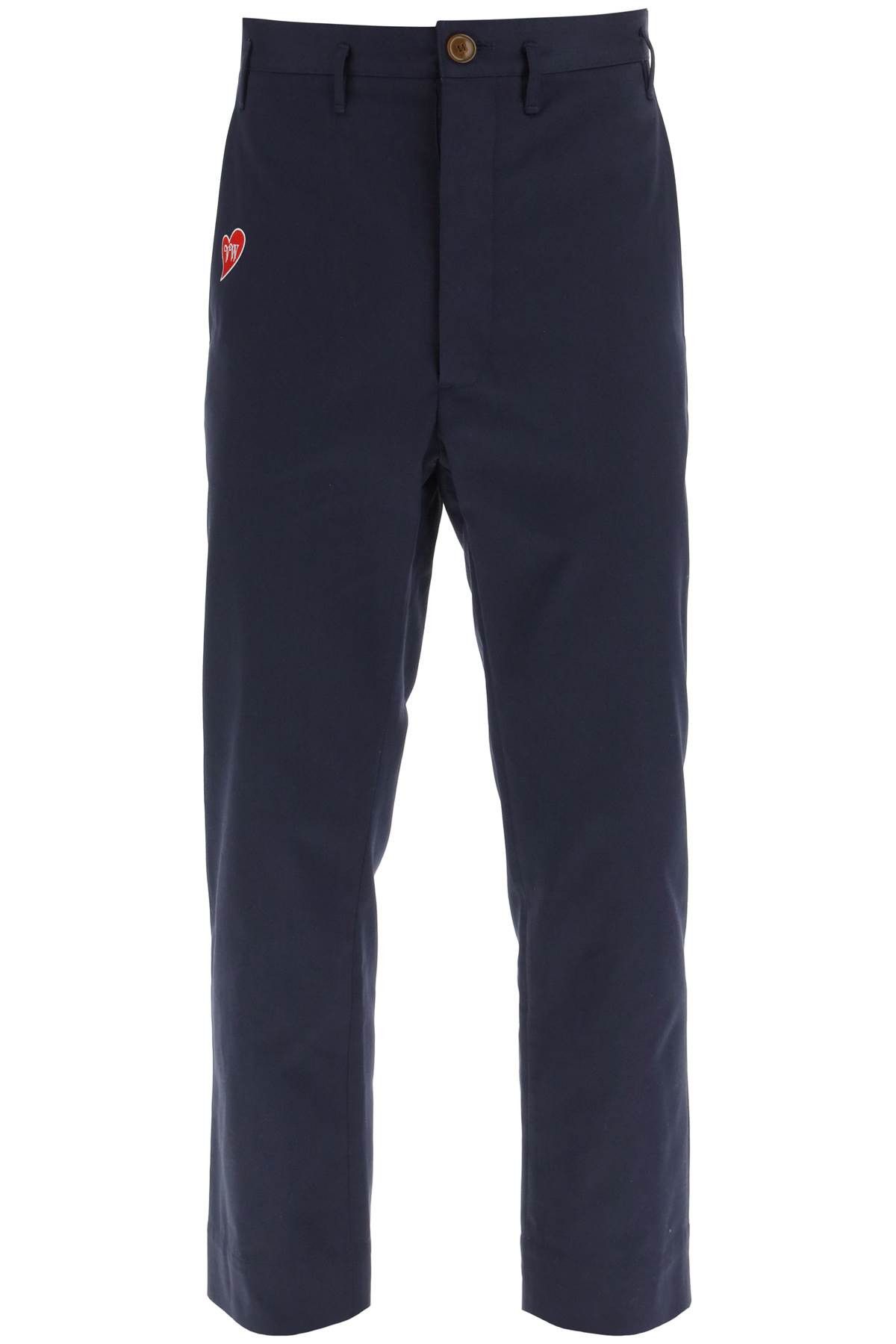 image of Vivienne Westwood Cropped Cruise Pants Featuring Embroidered Heart-Shaped Logo in Blue (Size 32)