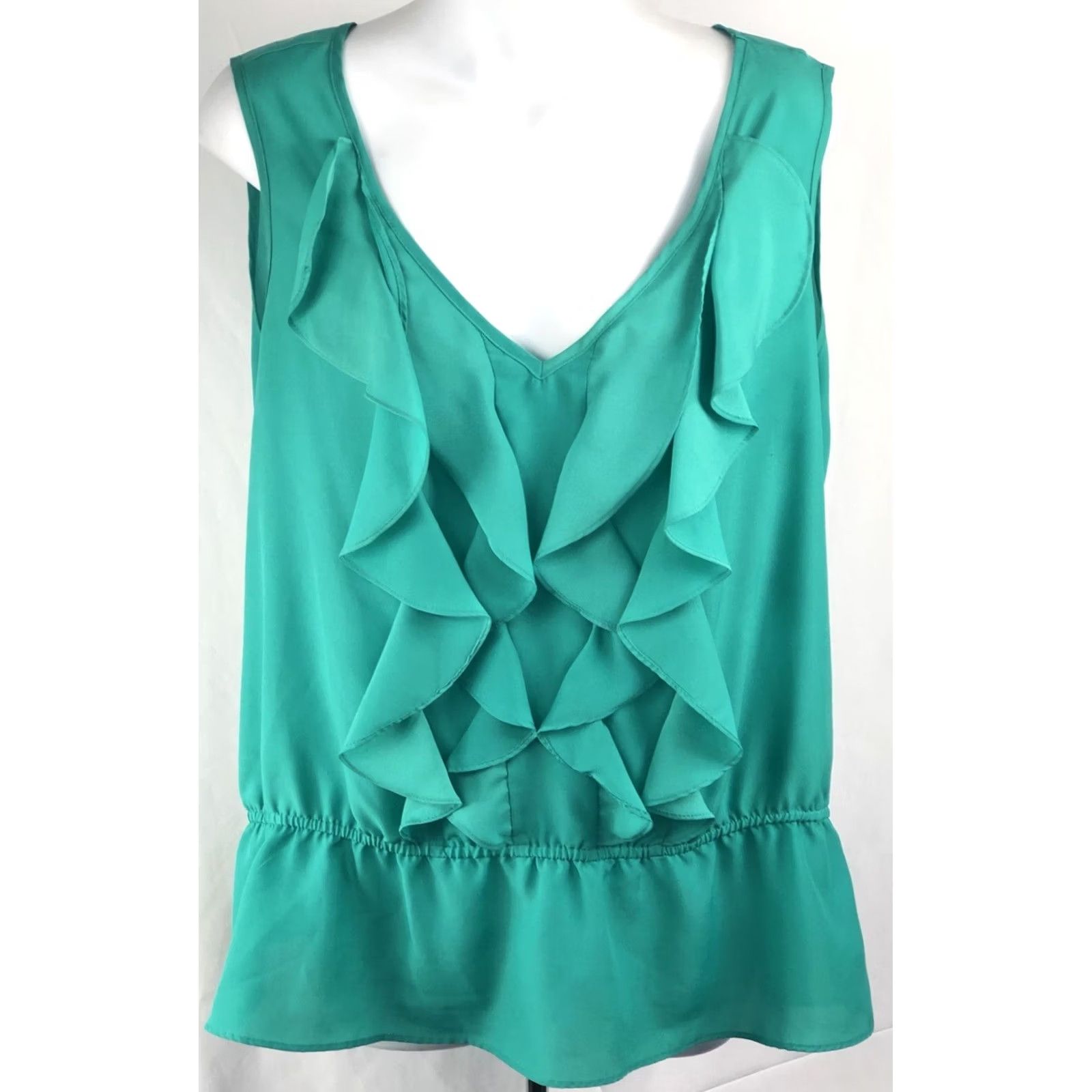 Vintage VINTAGE Metaphor Sleeveless Top XL Green Ruffles Front V-Neck Peplum Blouse Women 90s City Classic Glam Womens Size XL / US 12-14 / IT 48-50 - 6 Thumbnail