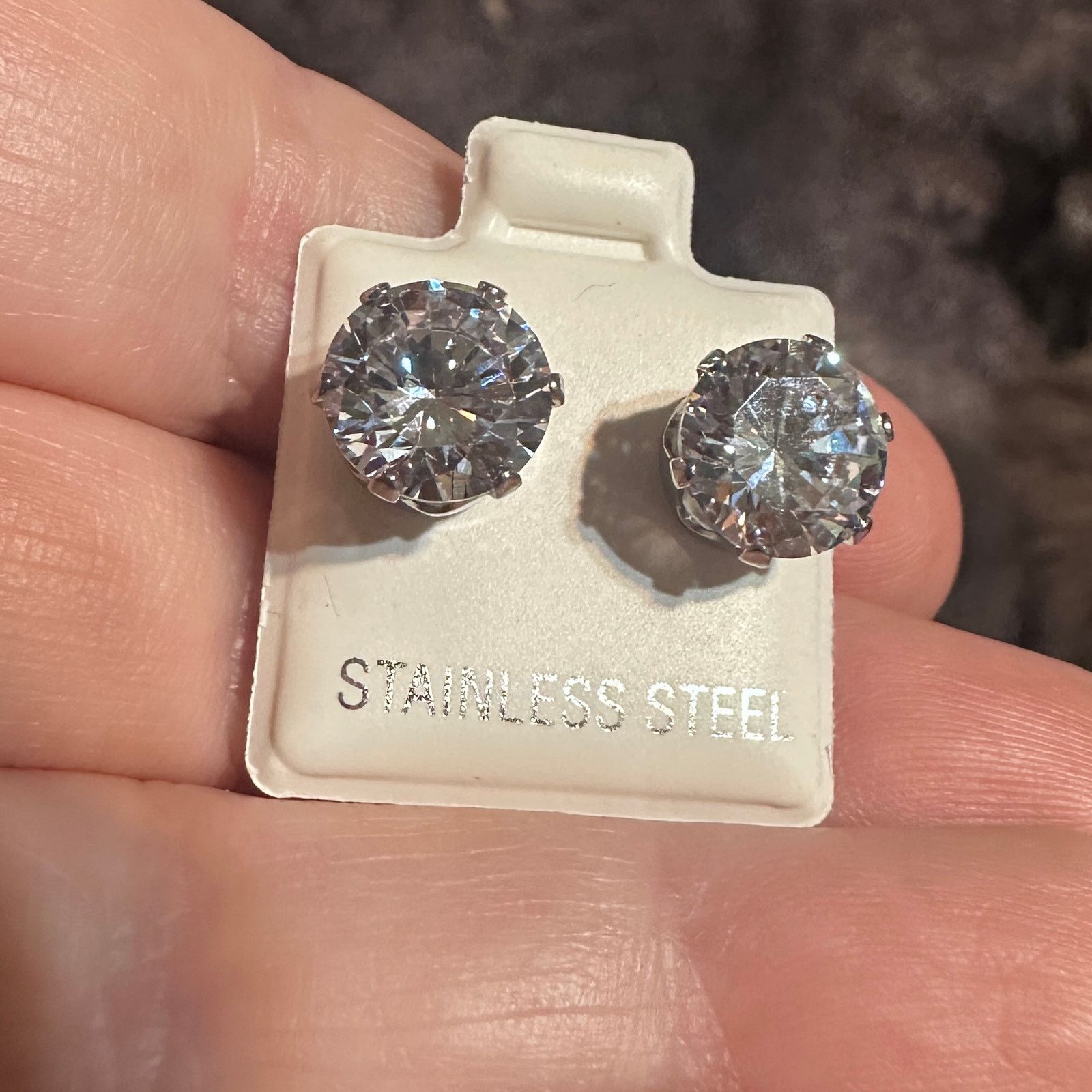 The Unbranded Brand Stainless Steel 9mm Clear CZ Stud Earrings Size ONE SIZE - 4 Thumbnail