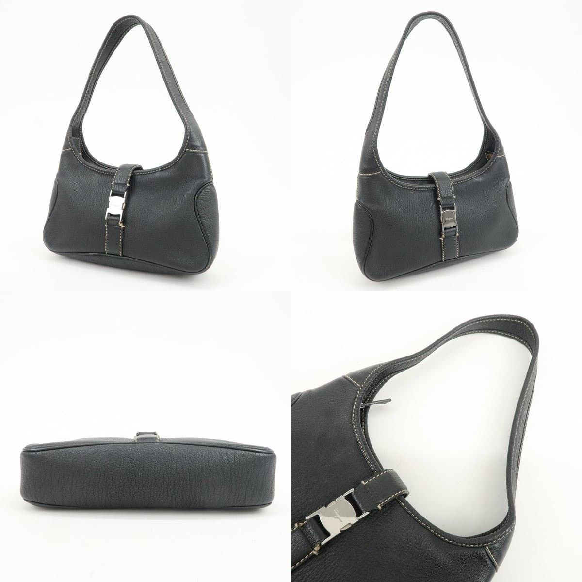 Salvatore Ferragamo Ferragamo Gancini Leather Shoulder Bag Black Size ONE SIZE - 3 Thumbnail