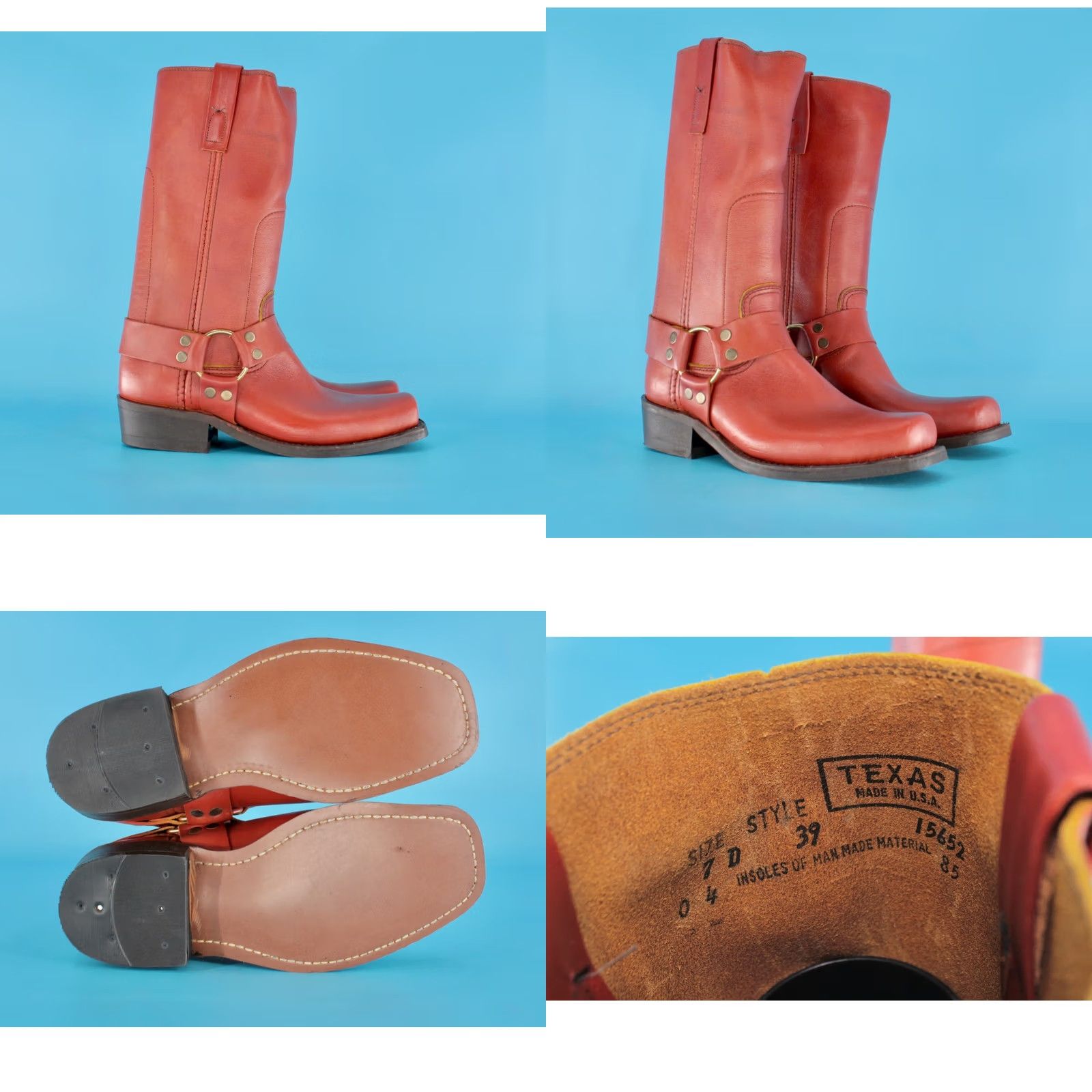 Vintage VTG 70s Boots Texas Boots Brown Leather Boots Mens 7 D Vintage 1970s Biker Motorcycle Harness Boots Size US 7 / EU 40 - 8 Thumbnail