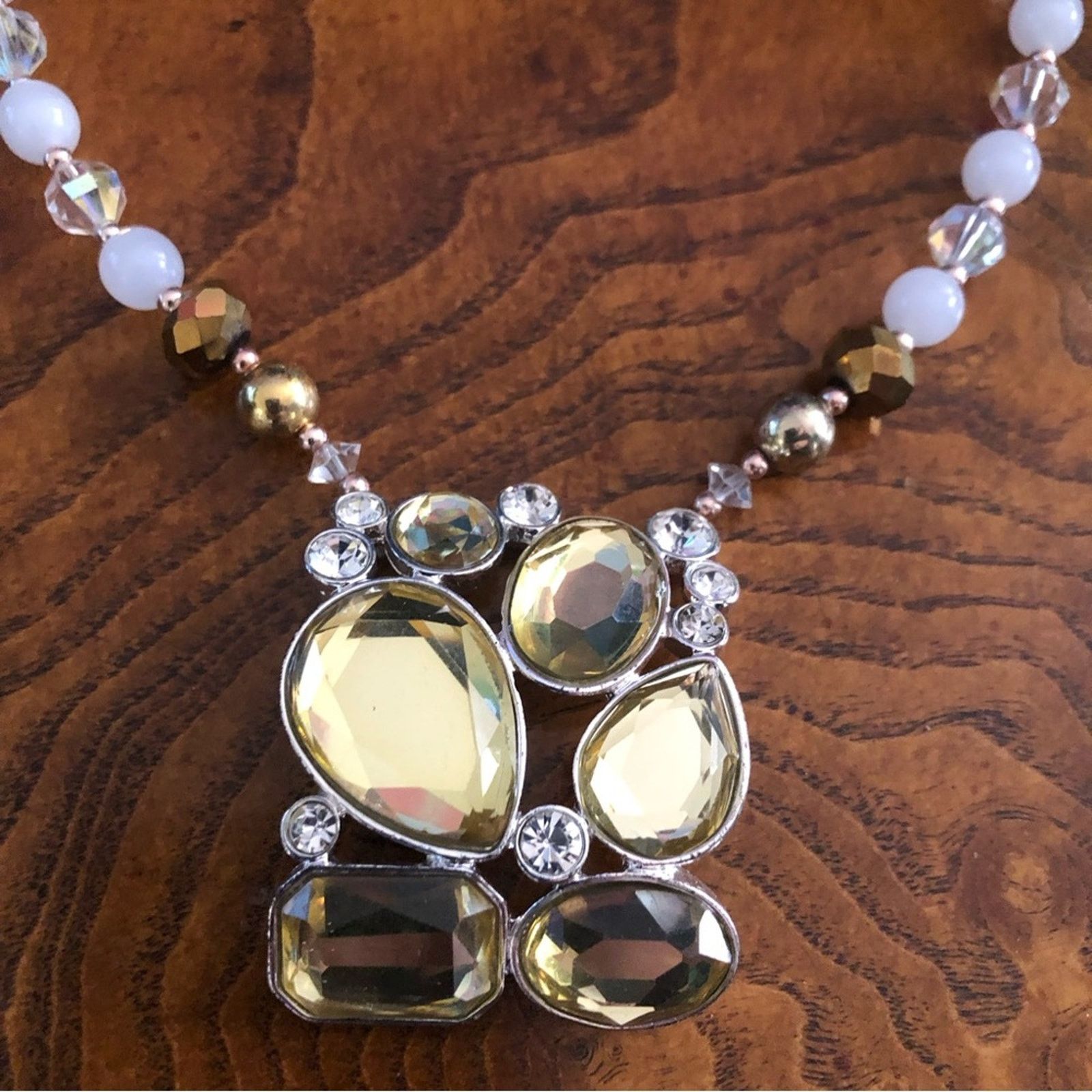 Handmade Handcrafted large saffron crystal quartz stone necklace Size ONE SIZE - 8 Thumbnail
