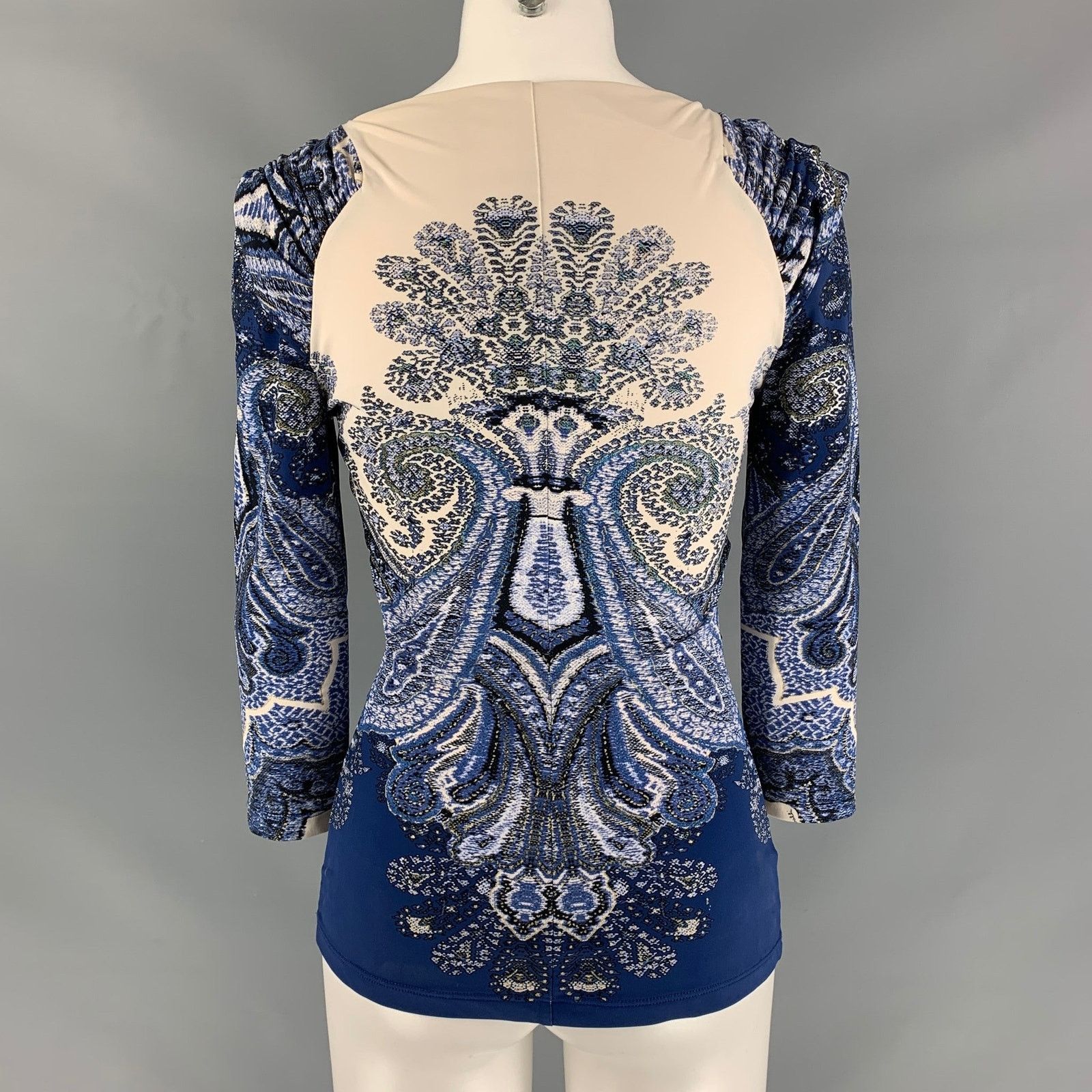 Roberto Cavalli ROBERTO CAVALLI Blue & White Paisley Blouse Size S / US 4 / IT 40 - 4 Thumbnail