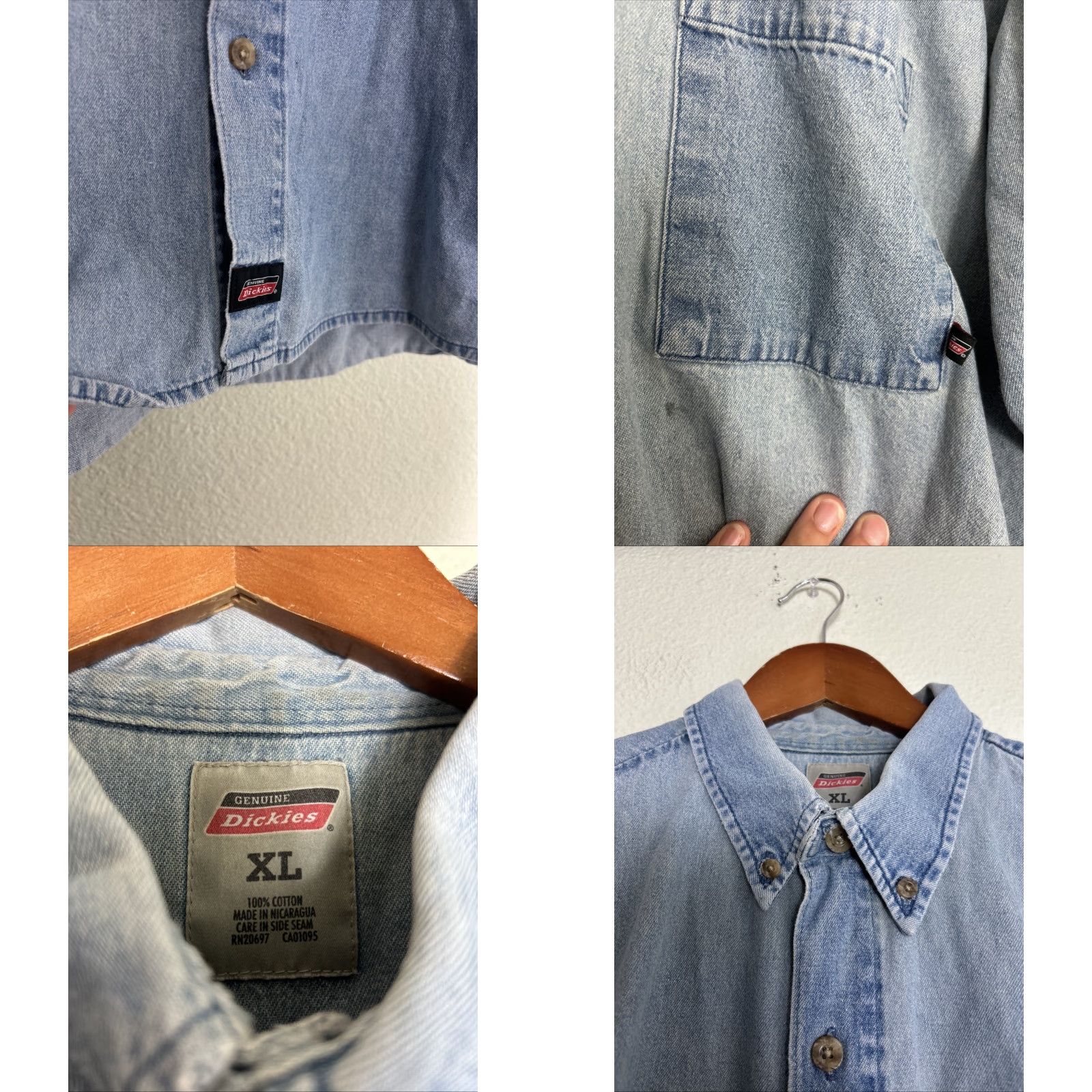 Dickies Dickies Mens XL Long Sleeve Denim Shirt Light Wash Button-Down Distressed Denim Blue Shirt Mens XL Long Sleeve Button-Up Size US XL / EU 56 / 4 - 8 Thumbnail
