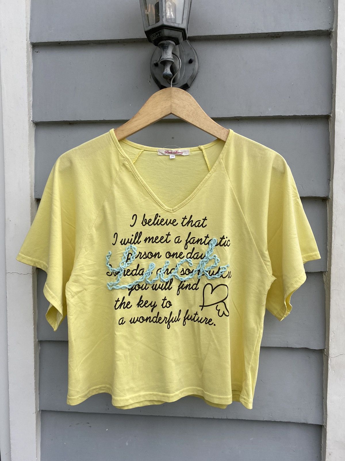 Japanese Brand Petit Berry Tees with Rope Details Word LUCK on The Center Size ONE SIZE - 1 Thumbnail