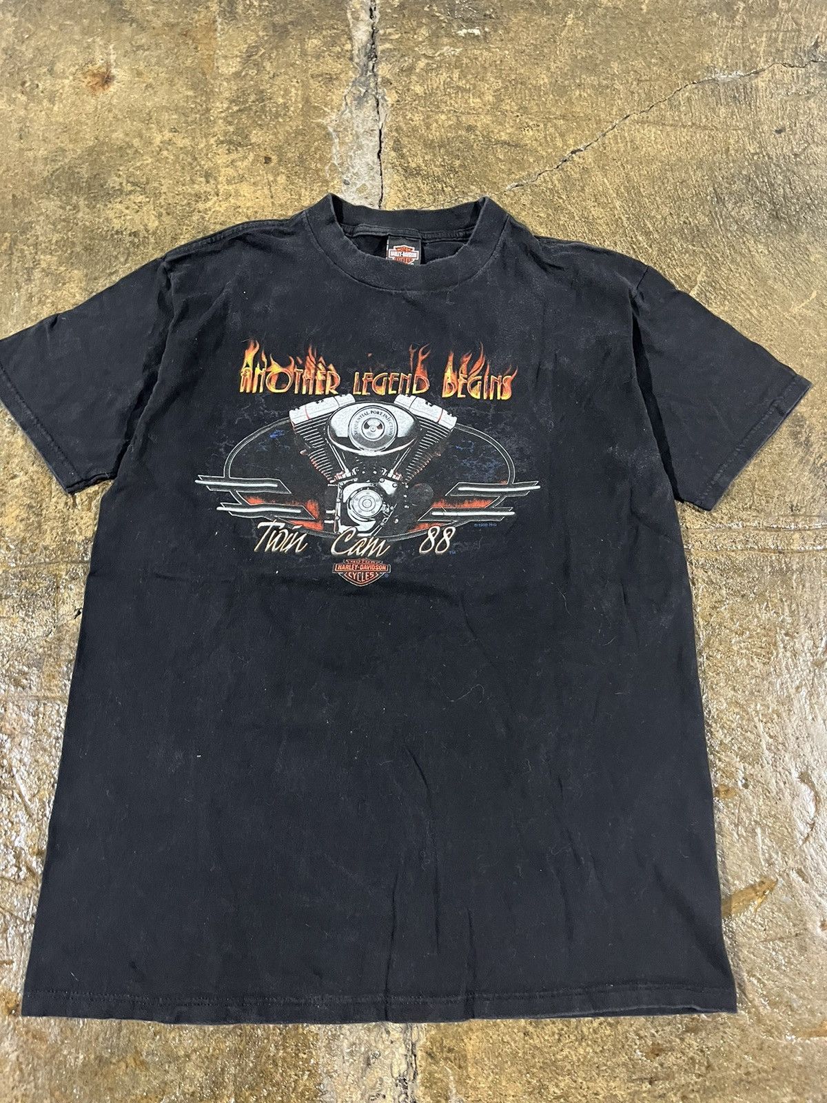 Harley Davidson × Vintage Crazy Vintage 90s Harley Davidson Flames Grunge Biker Tee Size US L / EU 52-54 / 3 - 3 Thumbnail