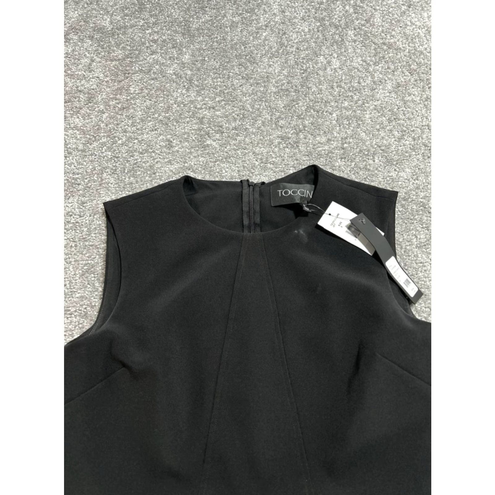 Vintage Toccin Dress Womens 6 Black Crepe Overlay Sheath Sleeveless Back Zip New Stretch Size M / US 6-8 / IT 42-44 - 3 Thumbnail