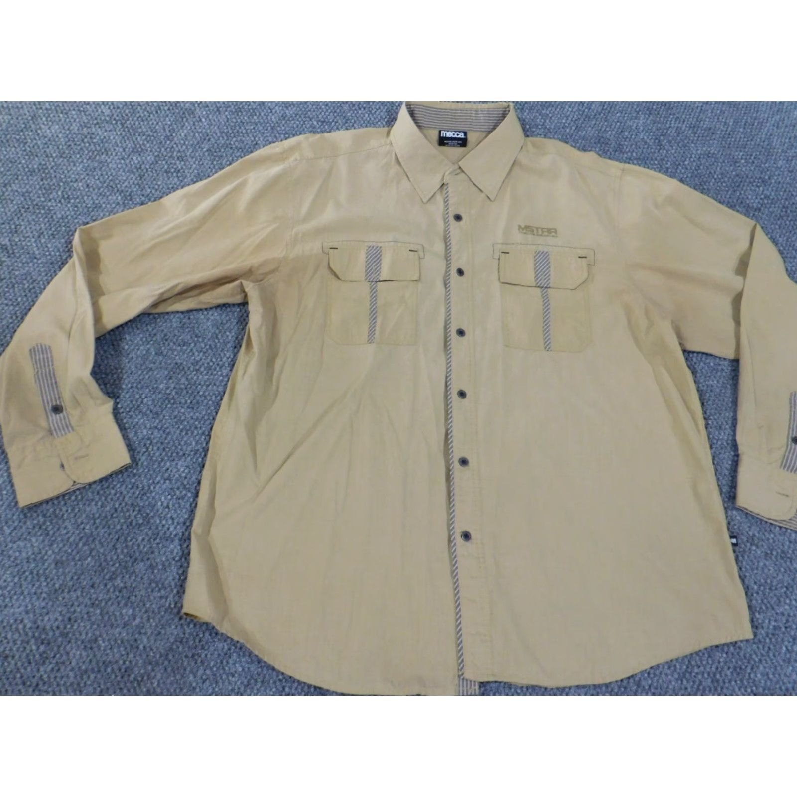 Vintage Mecca Shirt XXL Beige Men Button-Up Long Sleeve Collared 90s Vintage Classic Casual Button-Down Knit Cotton Size US XXL / EU 58 / 5 - 3 Thumbnail