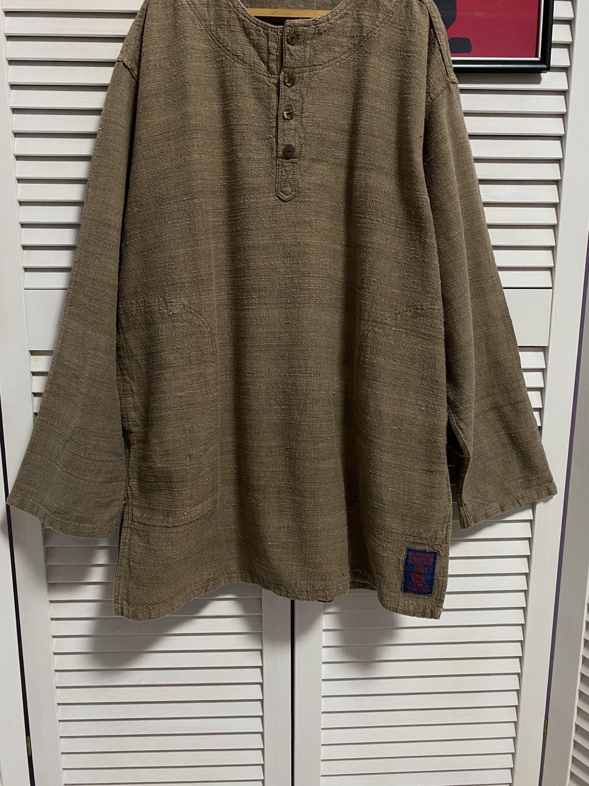 Japanese Brand Vintage 60s 70s Brown Textured Henley Boho Workwear Pullover Size US XL / EU 56 / 4 - 3 Thumbnail