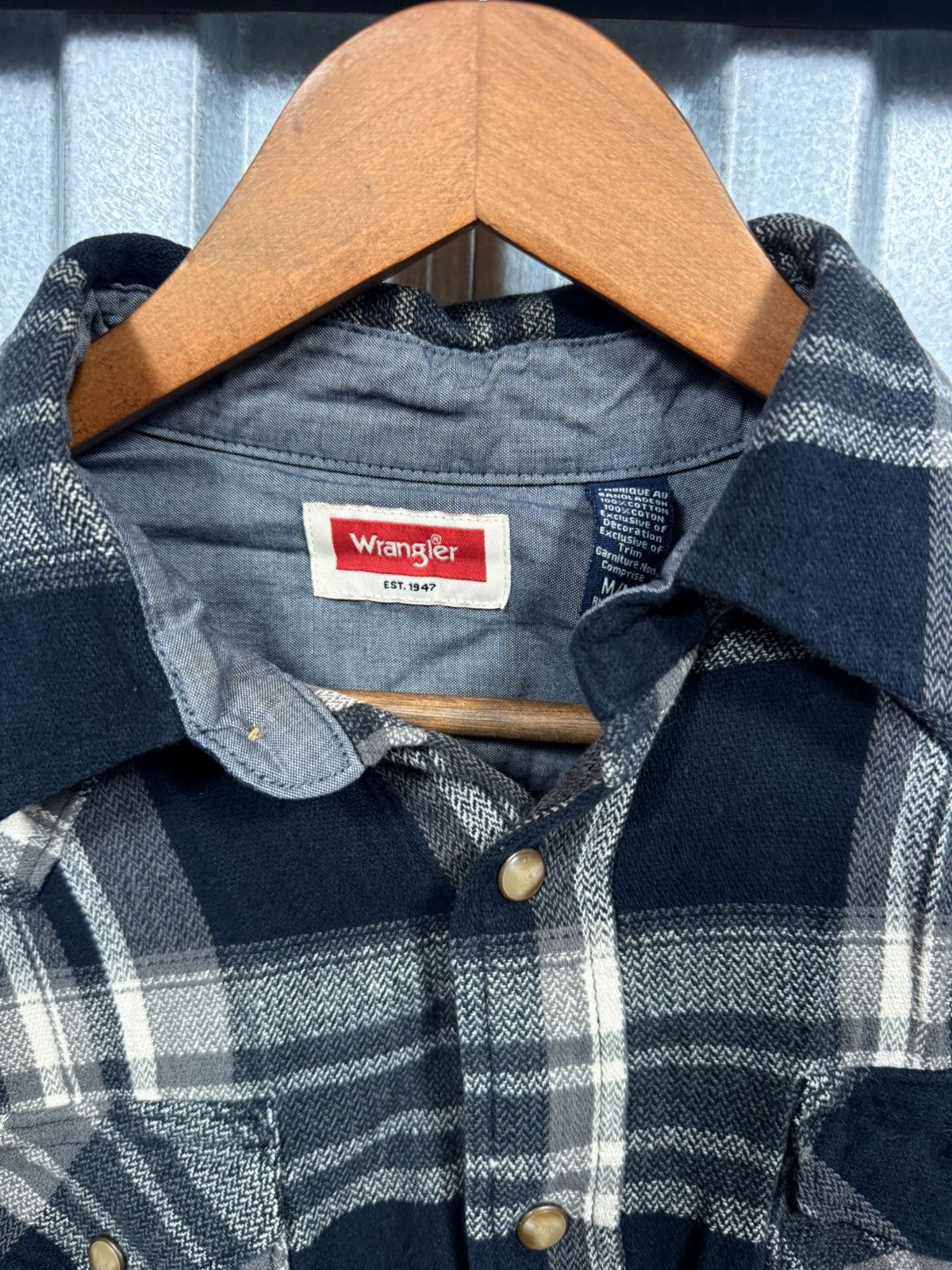 Vintage Wrangler Pearl Snap Plaid Button Up Cowboy Shirt