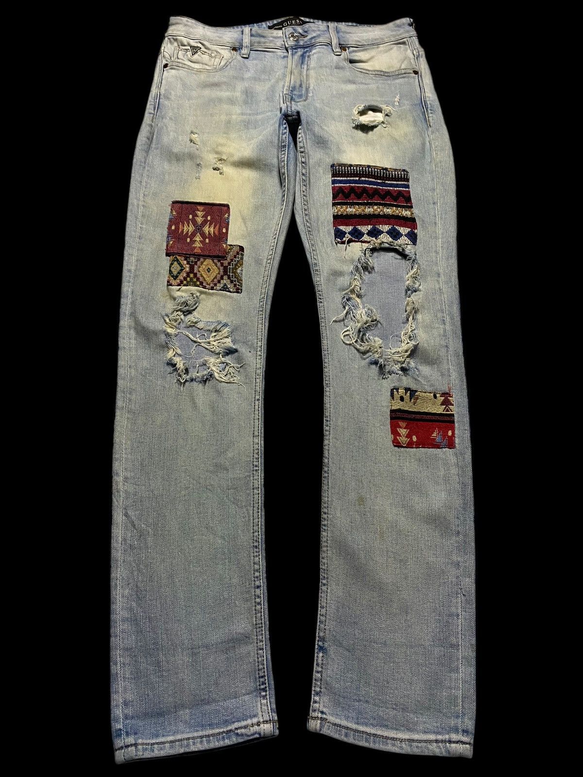Guess × Pleasures Vintage Guess Blue Patched Ripped Seditionary Skinny Jeans Size US 32 / EU 48 - 1 Thumbnail